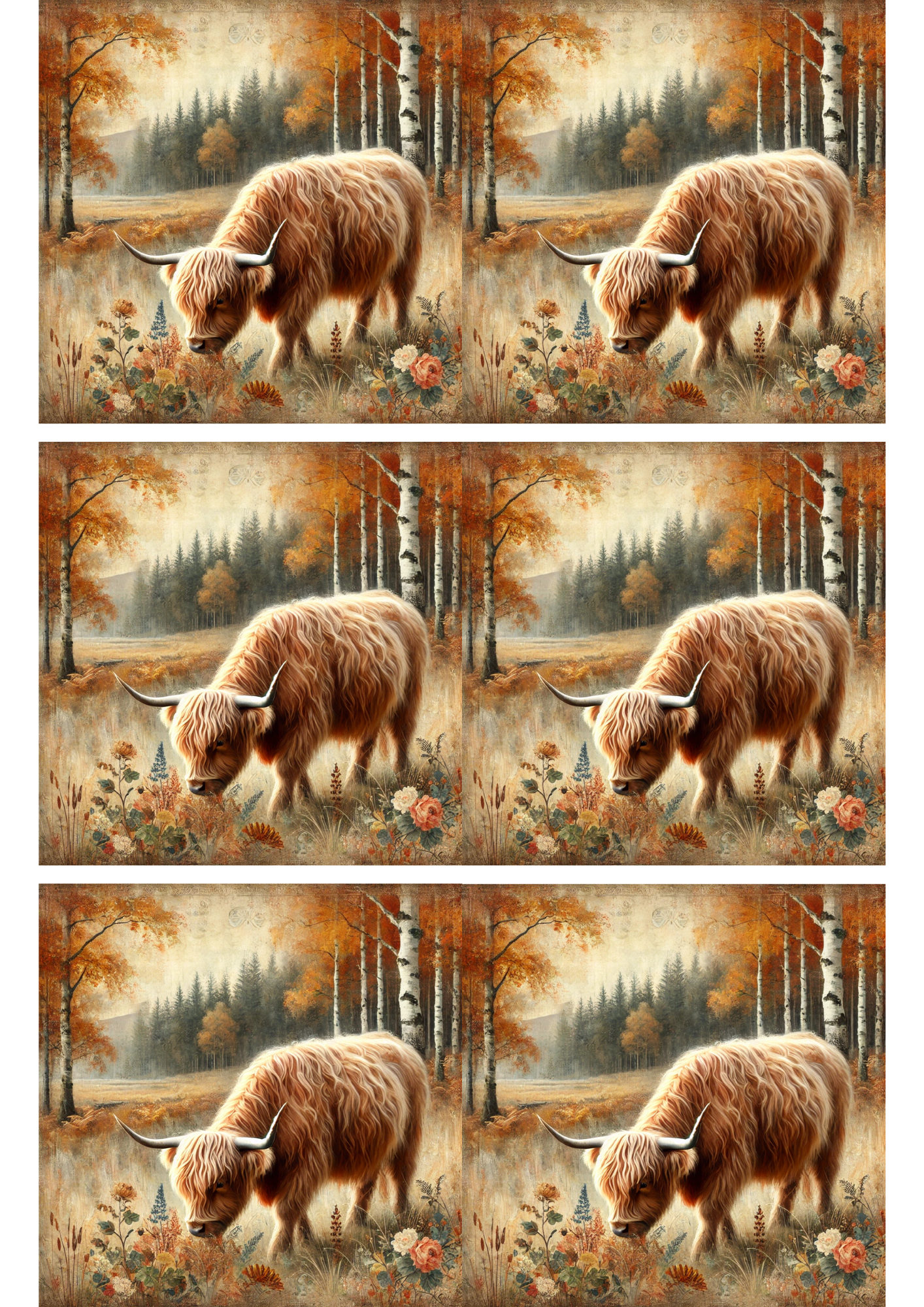 Sticker Sheet / Greeting Card – Highland Cow in Autumn Collage Cat. No. 2825