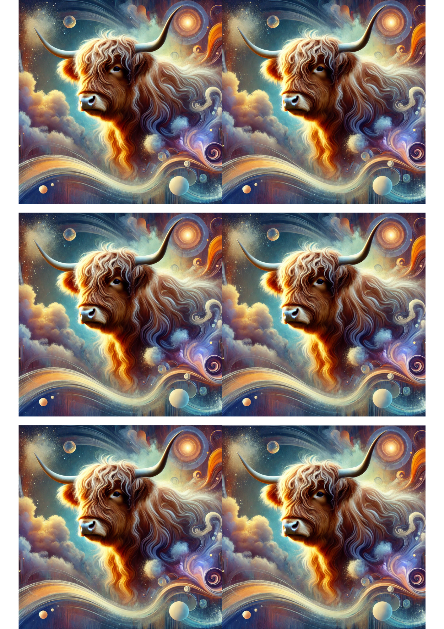 Sticker Sheet / Greeting Card – Highland Cow Surreal 2 Collage Cat. No. 2831