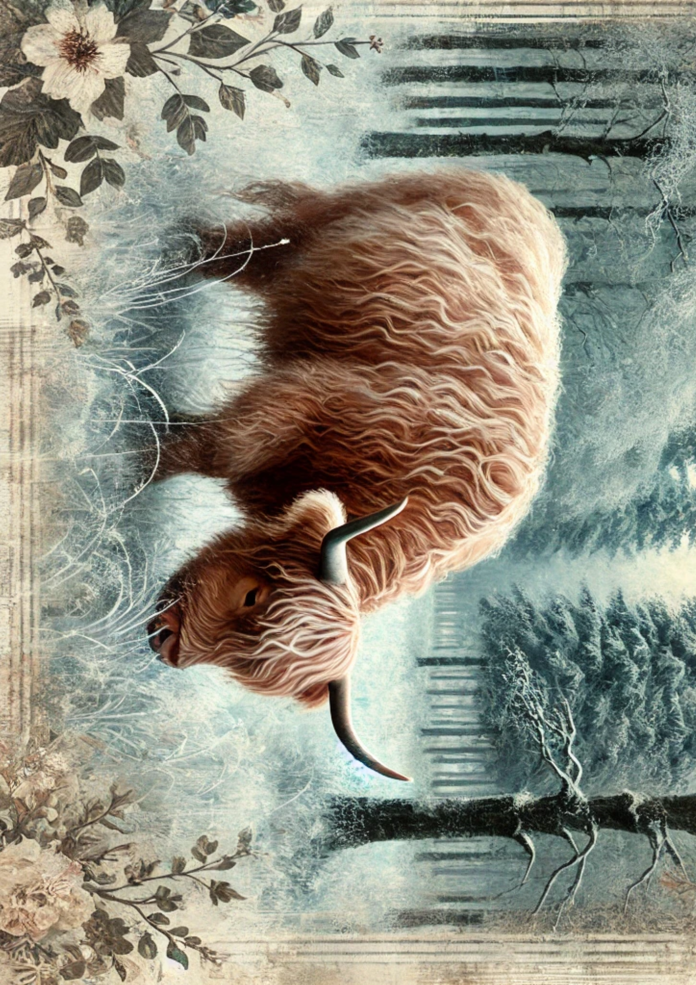 Sticker Sheet / Greeting Card – Highland Cow in Winter Full Cat. No. 2834