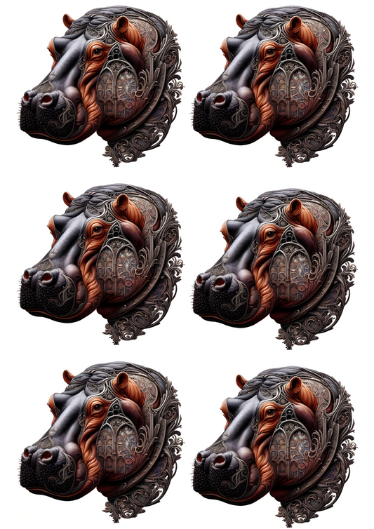 Sticker Sheet Hippopotamus In Gothic Style Collage Cat. No. 1956