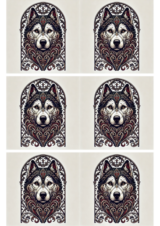 Sticker Sheet Huskey In Gothic Style Collage Cat. No. 1958