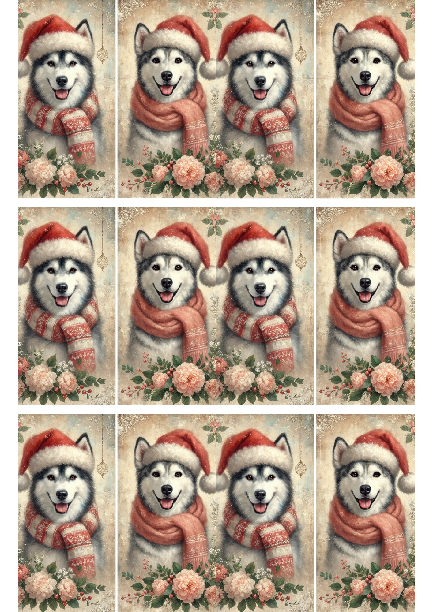 Sticker Sheet / Greeting Card – Two Huskies in Winter Schabby Chic Collage Cat. No. 2835