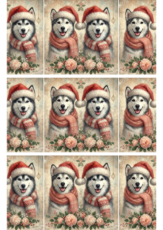 Sticker Sheet – Two Huskies in Winter Schabby Chic Collage Cat. No. 2835