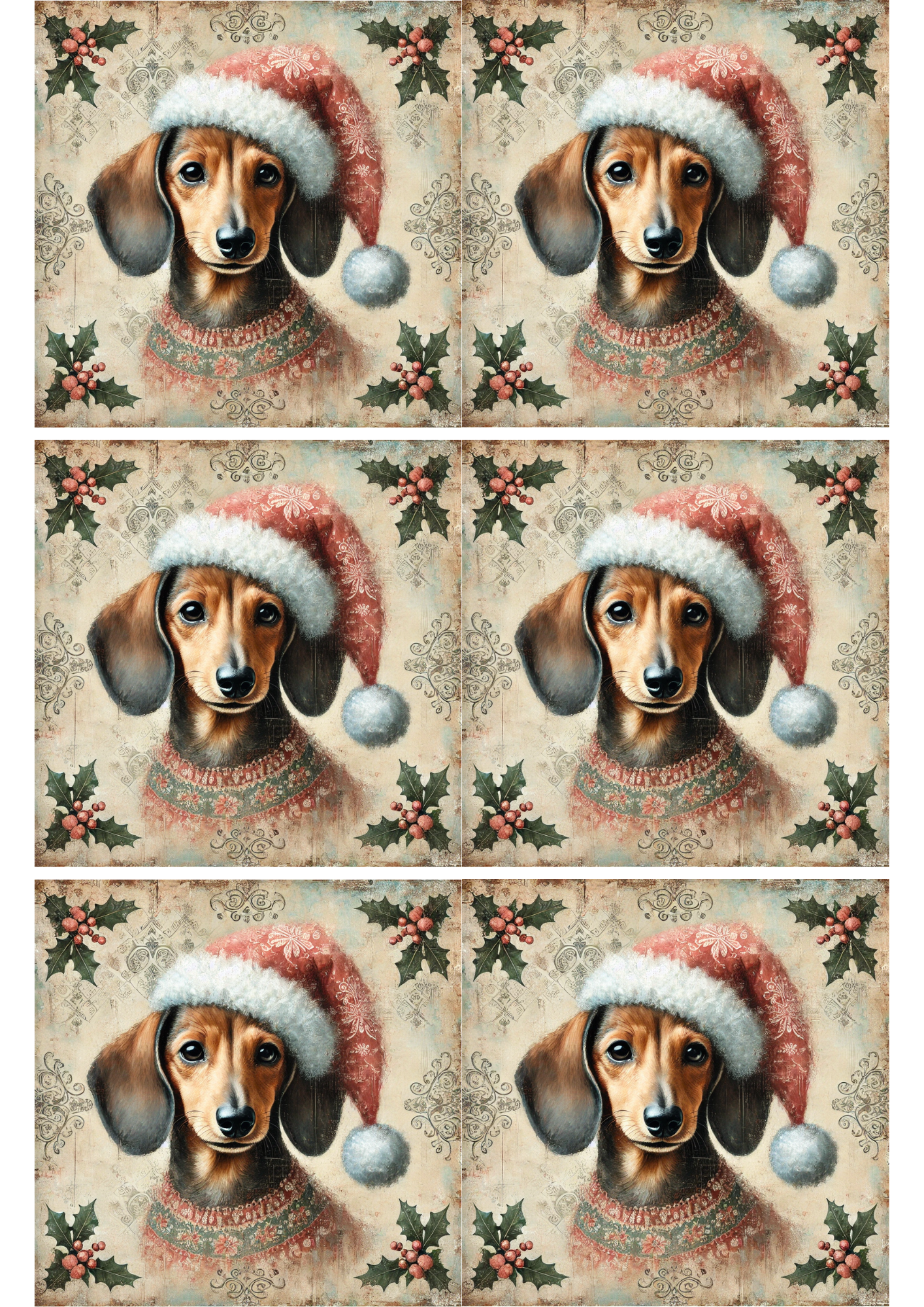 Sticker Sheet / Greeting Card – Dachshund Shabby Chic Collage Cat. No. 1962