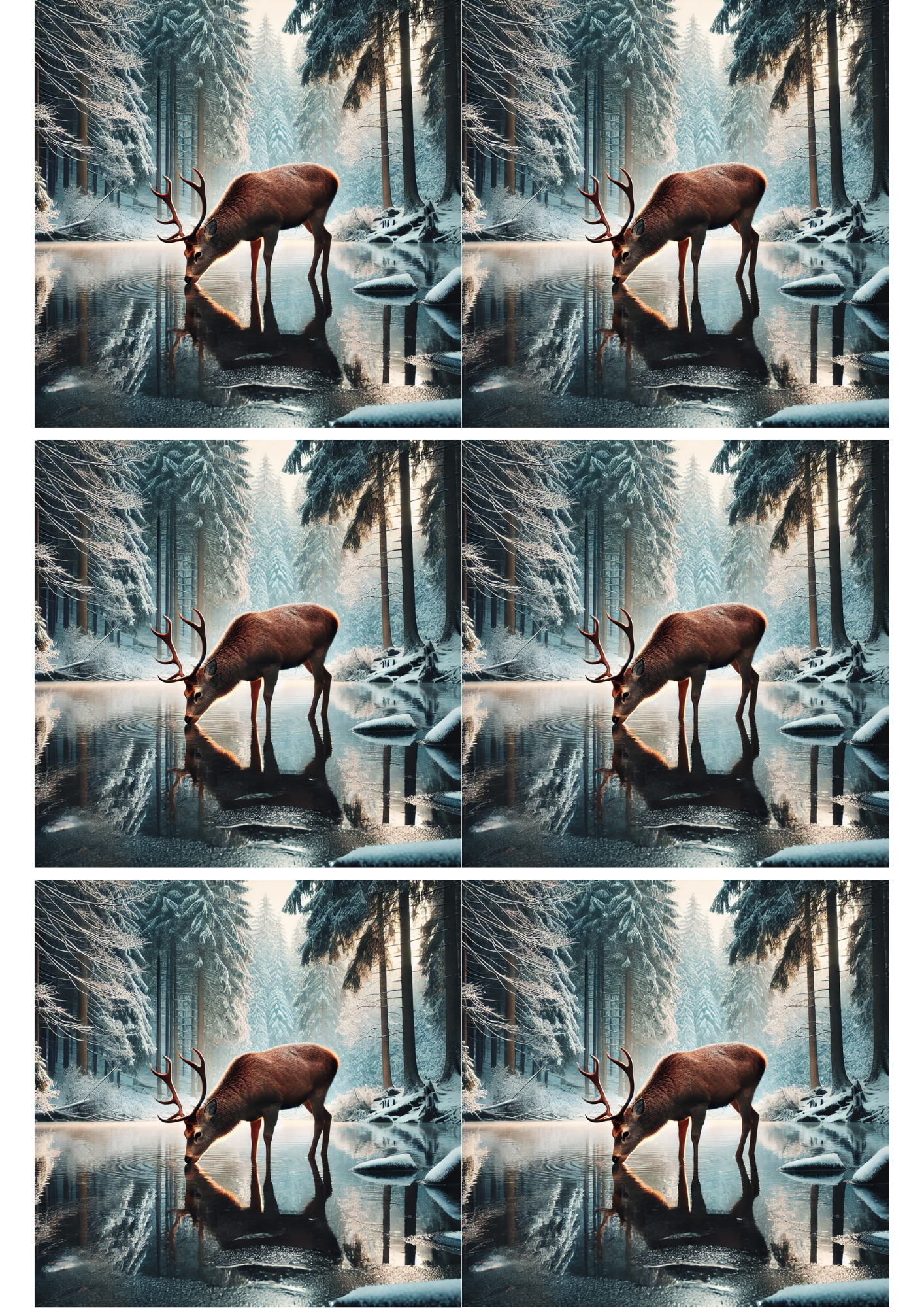 Sticker Sheet / Greeting Card – Deer By The Stream In Winter Collage Cat. No. 1964