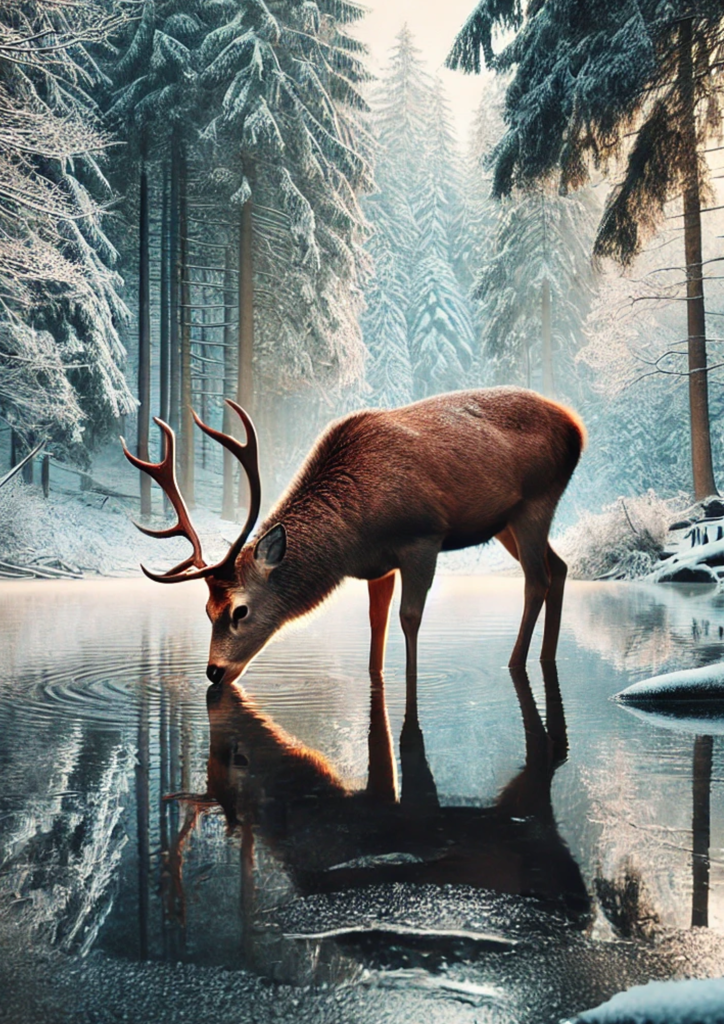 Sticker Sheet / Greeting Card – Deer By The Stream In Winter Full Cat. No. 1965