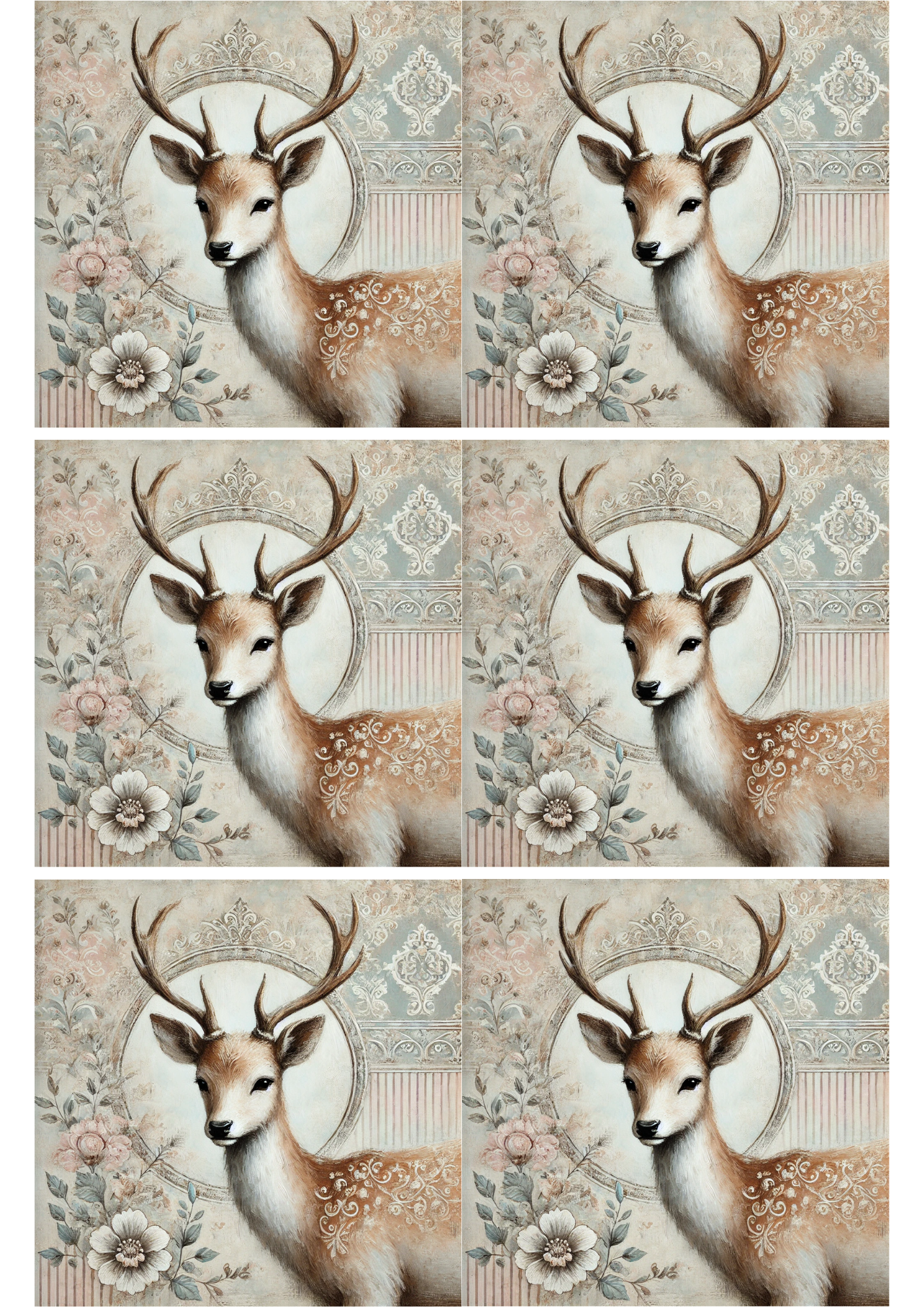 Sticker Sheet / Greeting Card – Deer Shabby Chic Collage Cat. No. 1966