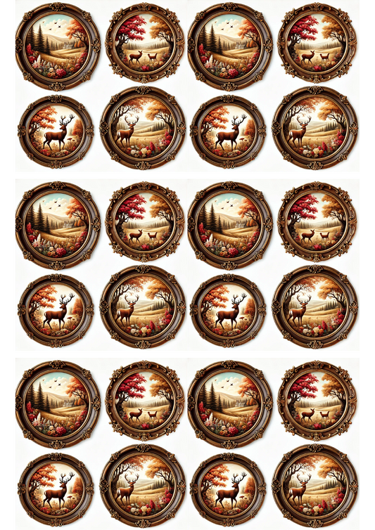 Sticker Sheet – Deer In Round Frames Collage Cat. No. 3013