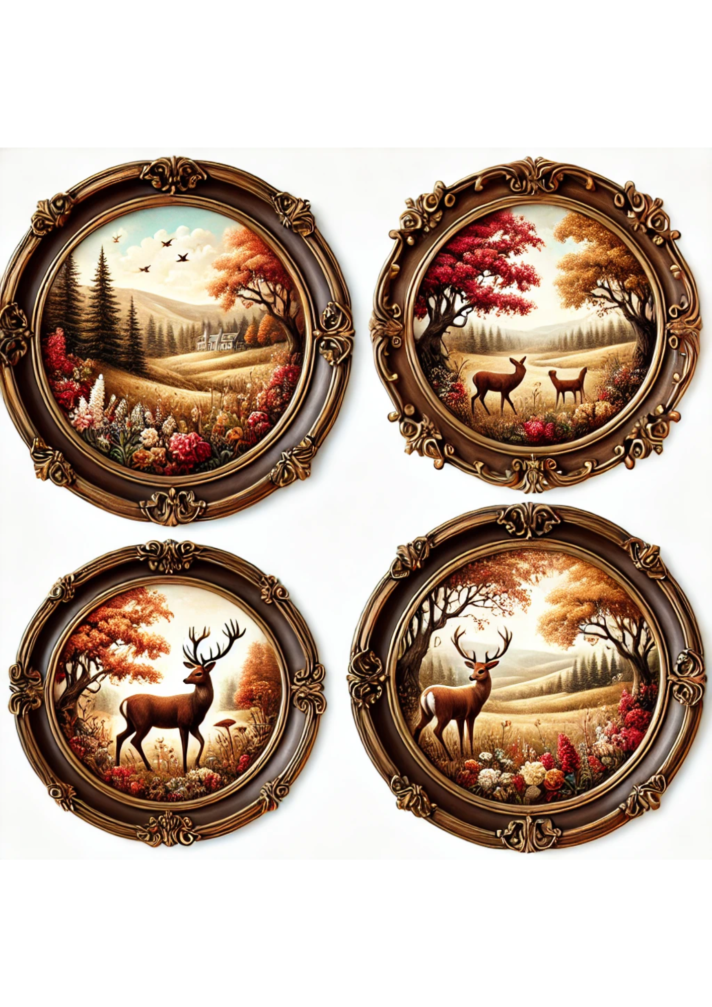 Sticker Sheet / Greeting Card – Deer In Round Frames Full Cat. No. 3014