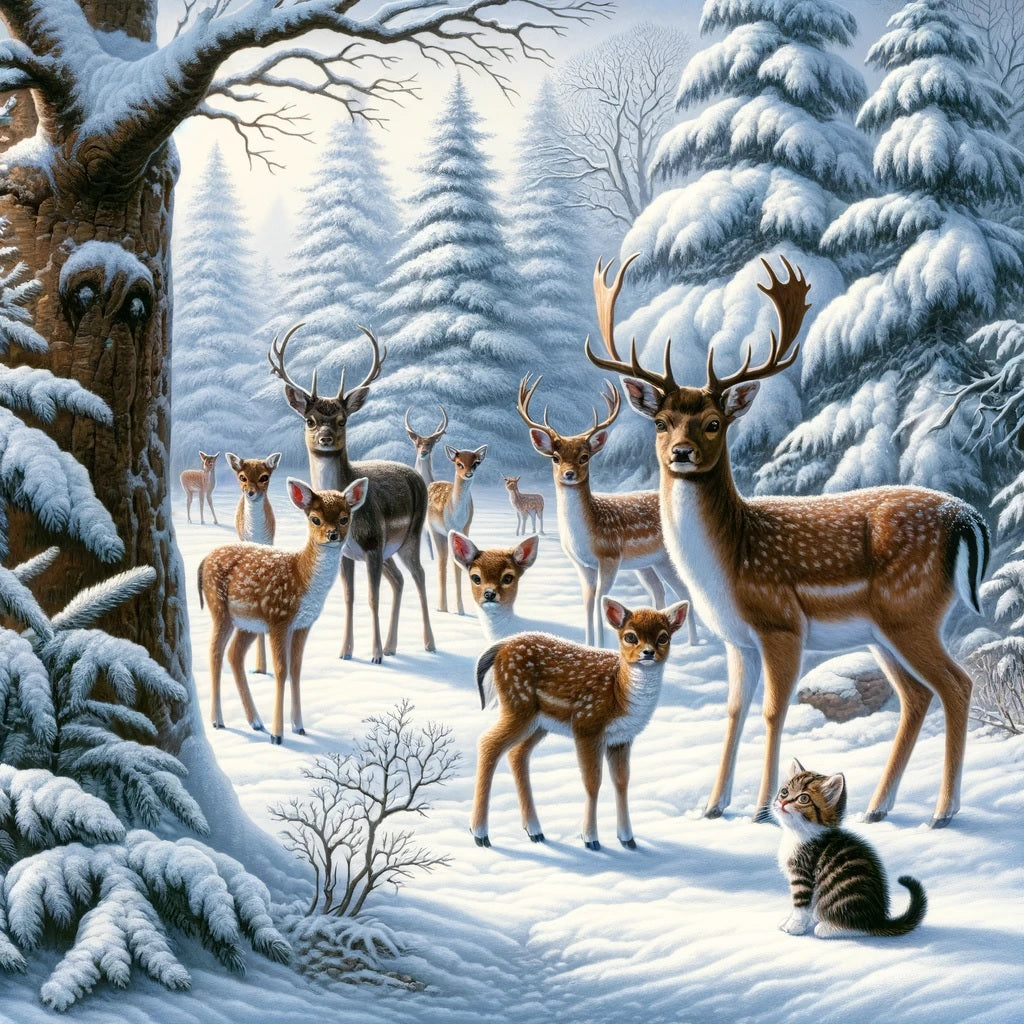 Sticker Sheet / Greeting Card – Deer with a cat, Cat. No. 75