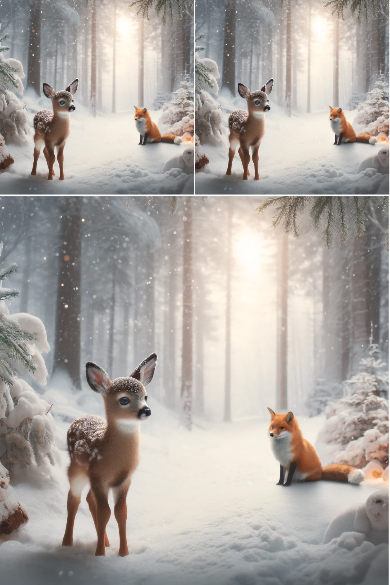 Sticker Sheet / Greeting Card – Baby Deer in Winter 3 Collage Cat. No. 559