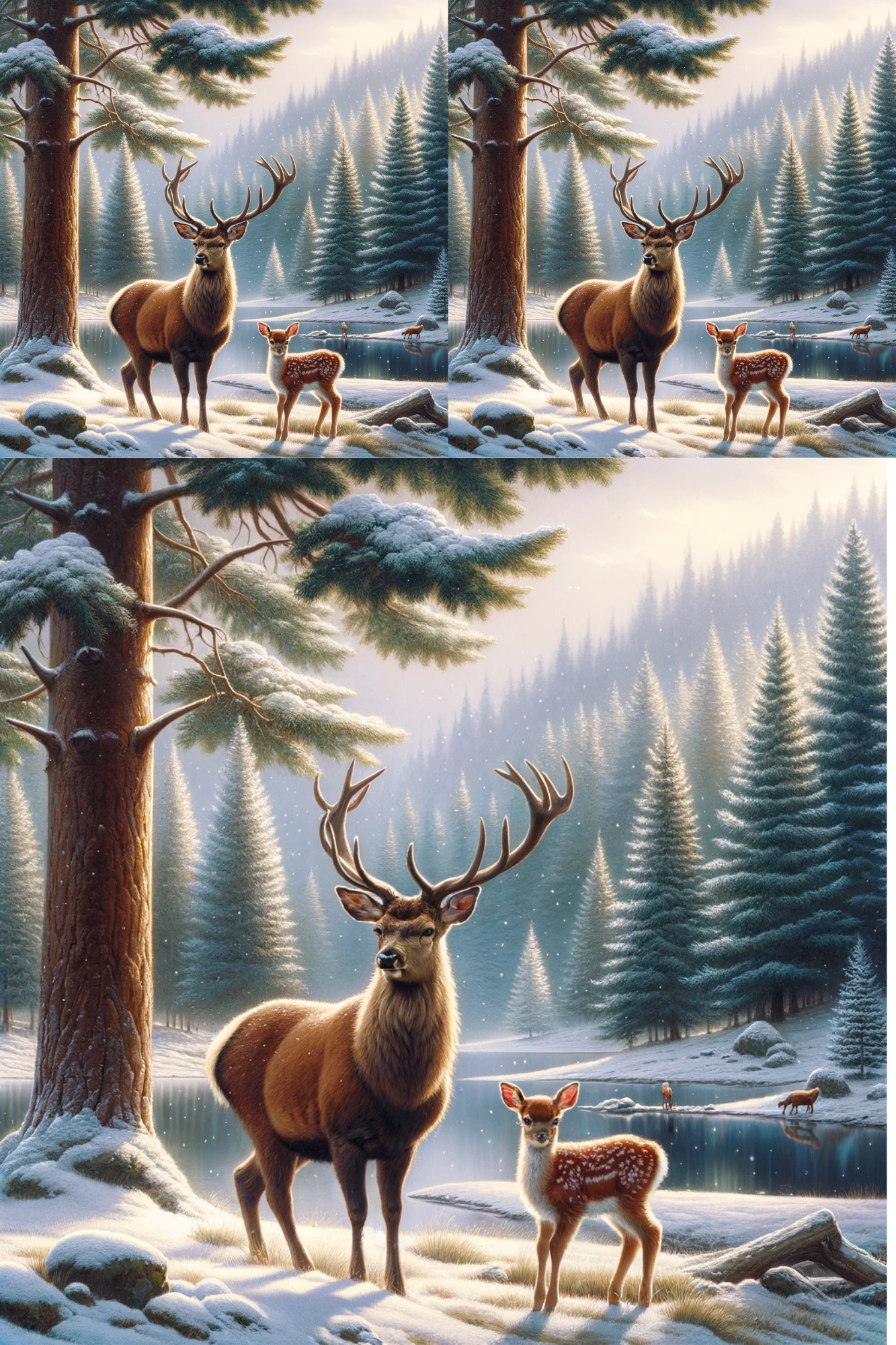 Sticker Sheet / Greeting Card – Deer and Stag in Winter Collage Cat. No. 563