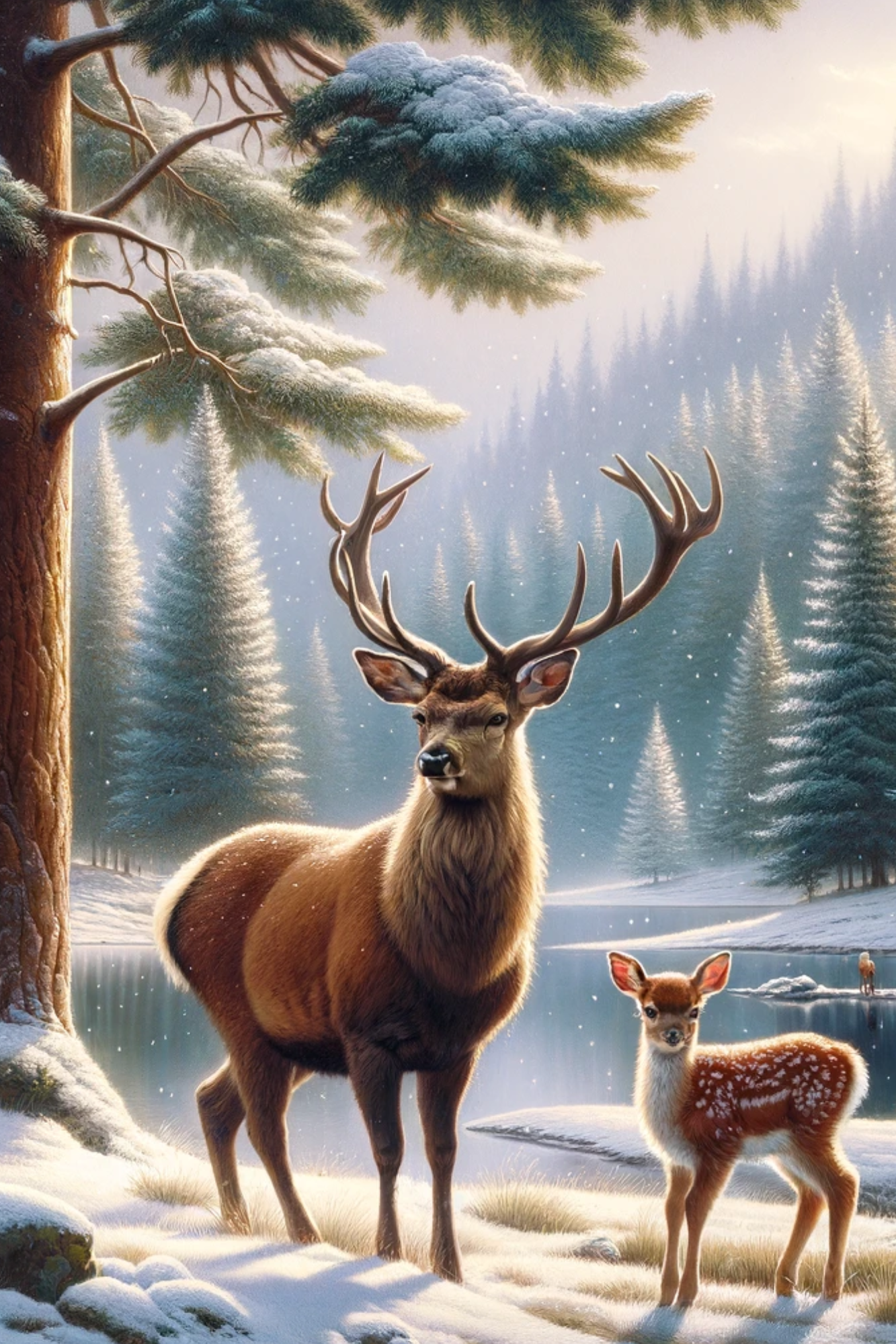 Sticker Sheet / Greeting Card – Deer and Fawn in Winter Full Cat. No. 564