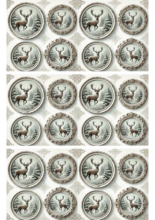 Sticker Sheet – Deer In Winter Time In Round Frame Collage Cat. No. 3015