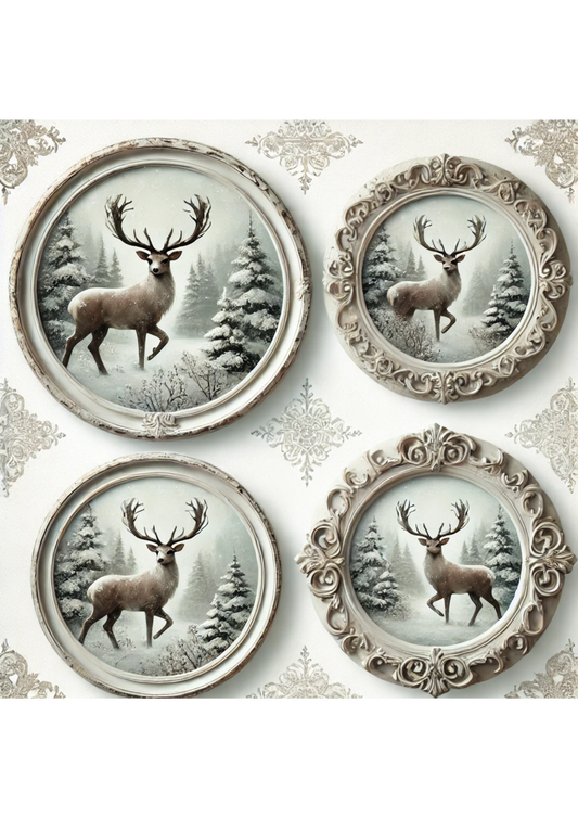 Sticker Sheet – Deer In Winter Time In Round Frame Full Cat. No. 3016