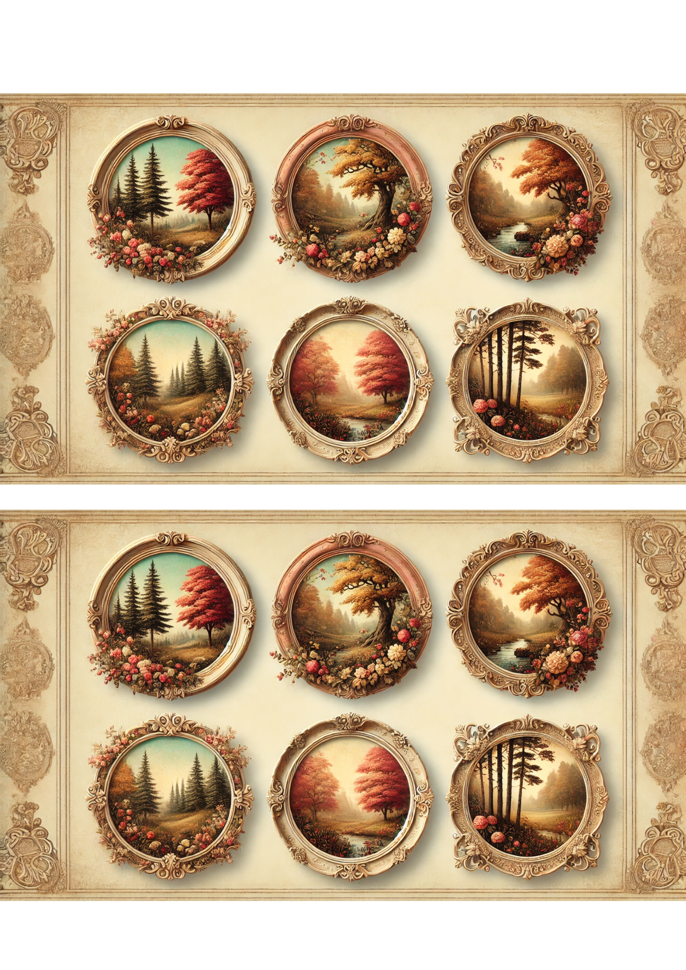 Sticker Sheet – Autumn Landscapes In Round Frame Shabby Chic Collage Cat. No. 3017
