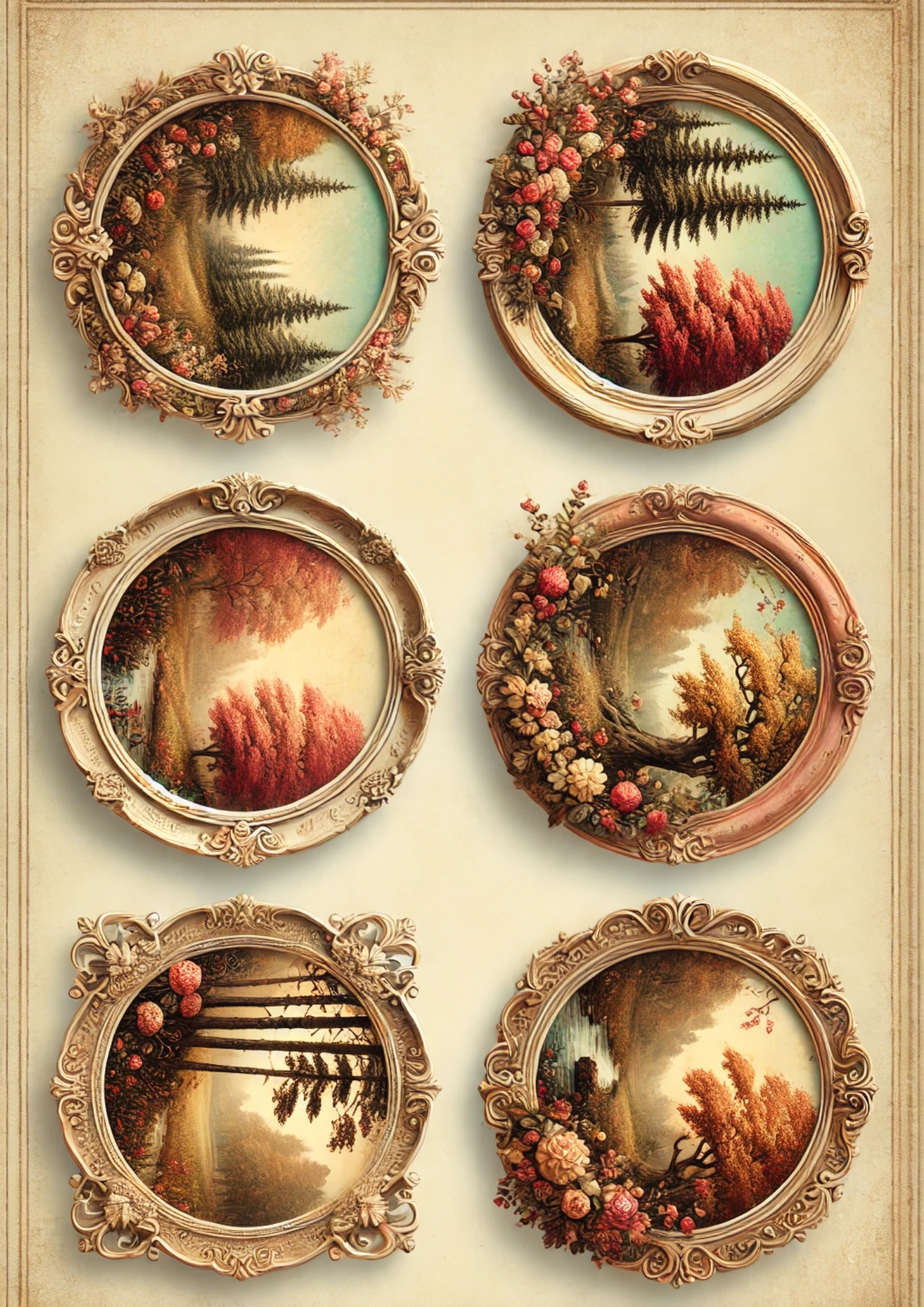 Sticker Sheet – Autumn Landscapes In Round Frame Shabby Chic Full Cat. No. 3018