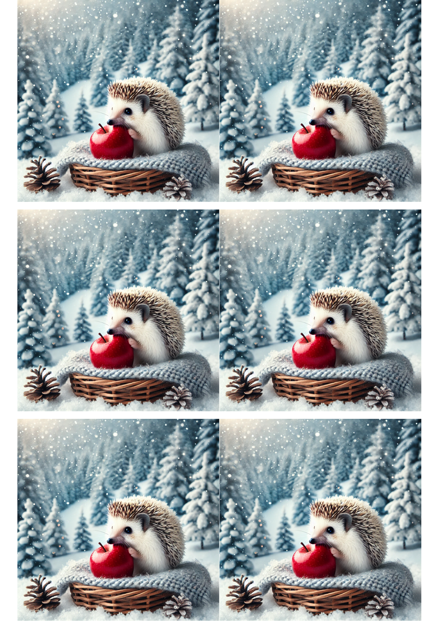Sticker Sheet / Greeting Card – Hedgehog In The Park In Winter Collage Cat. No. 1976