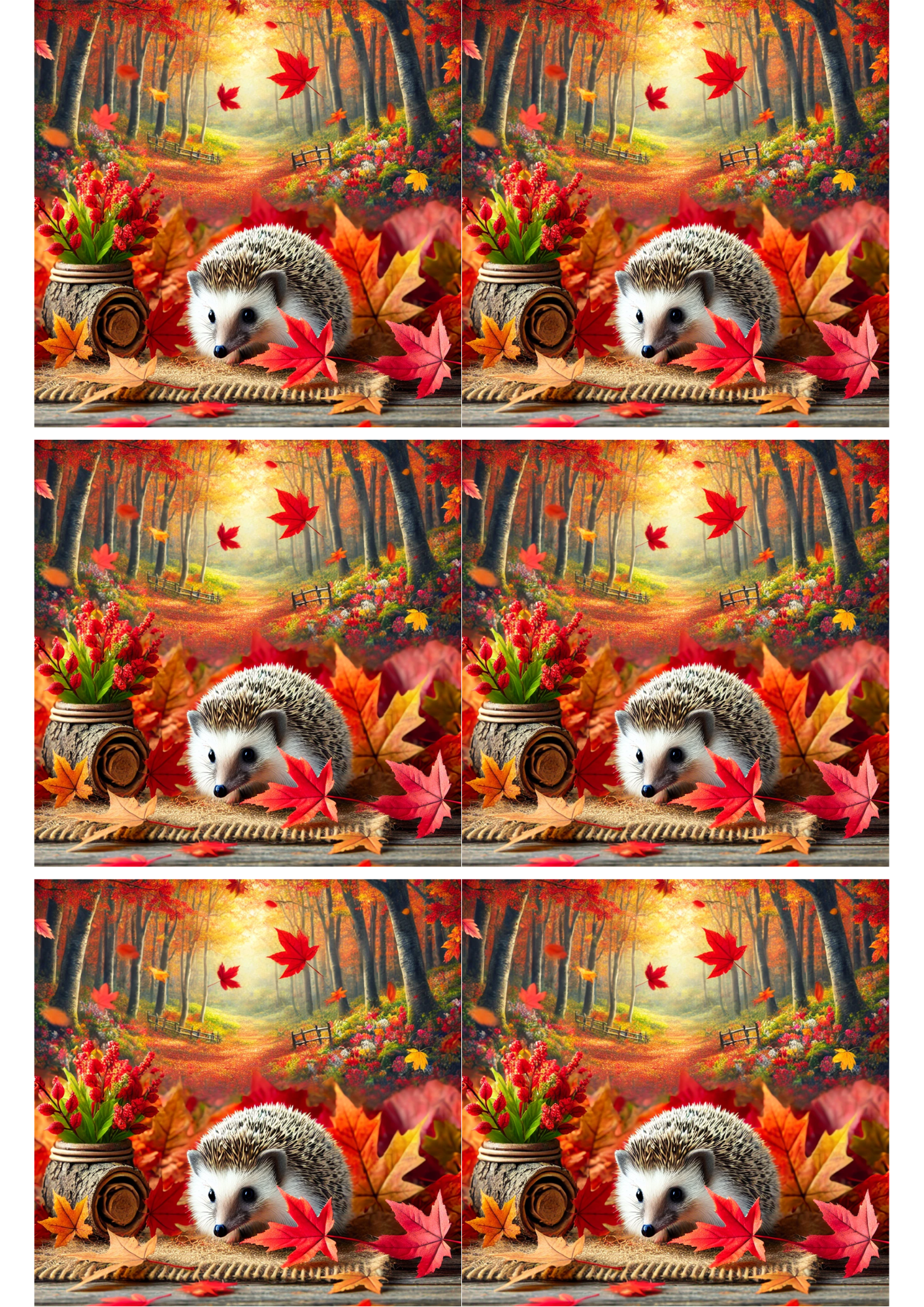 Sticker Sheet / Greeting Card – Hedgehog In Autumn Collage Cat. No. 1970