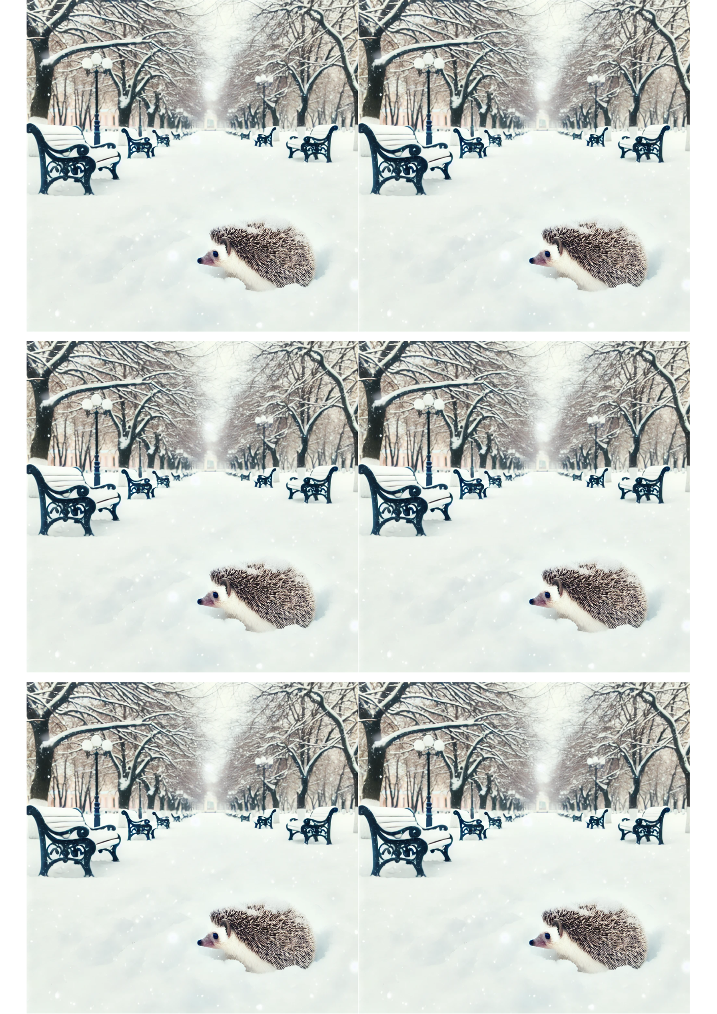 Sticker Sheet / Greeting Card – Hedgehog In The Park In Winter Collage Cat. No. 1972
