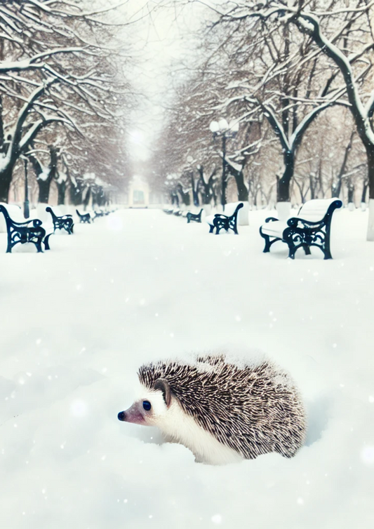 Klistremerkeark Pinnsvin i parken om vinteren Full kat. nr. 1973