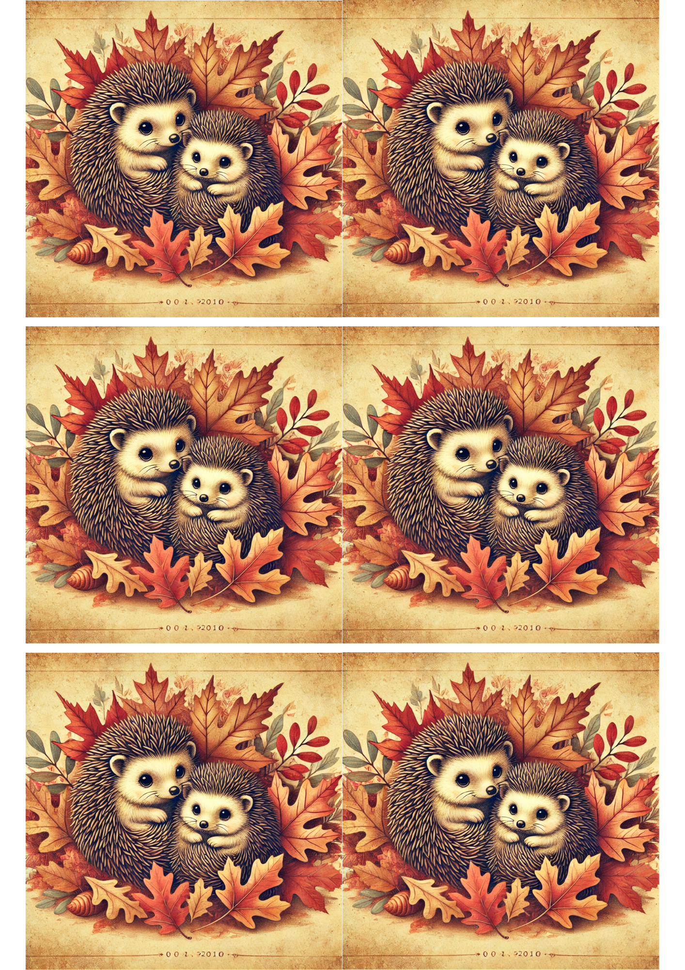 Sticker Sheet / Greeting Card – Hedgehogs Among Autumn Leaves 2 Collage Cat. No. 1980