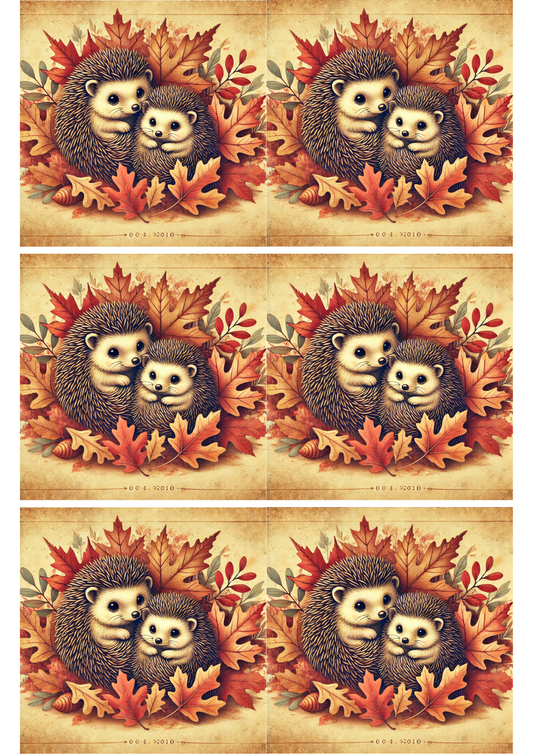 Sticker Sheet Hedgehogs Among Autumn Leaves 2 Collage Cat. No. 1980