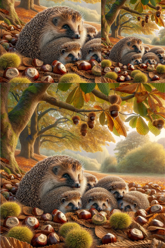 Klistremerkeark Pinnsvin under kastanjetreet, kat. nr. 136