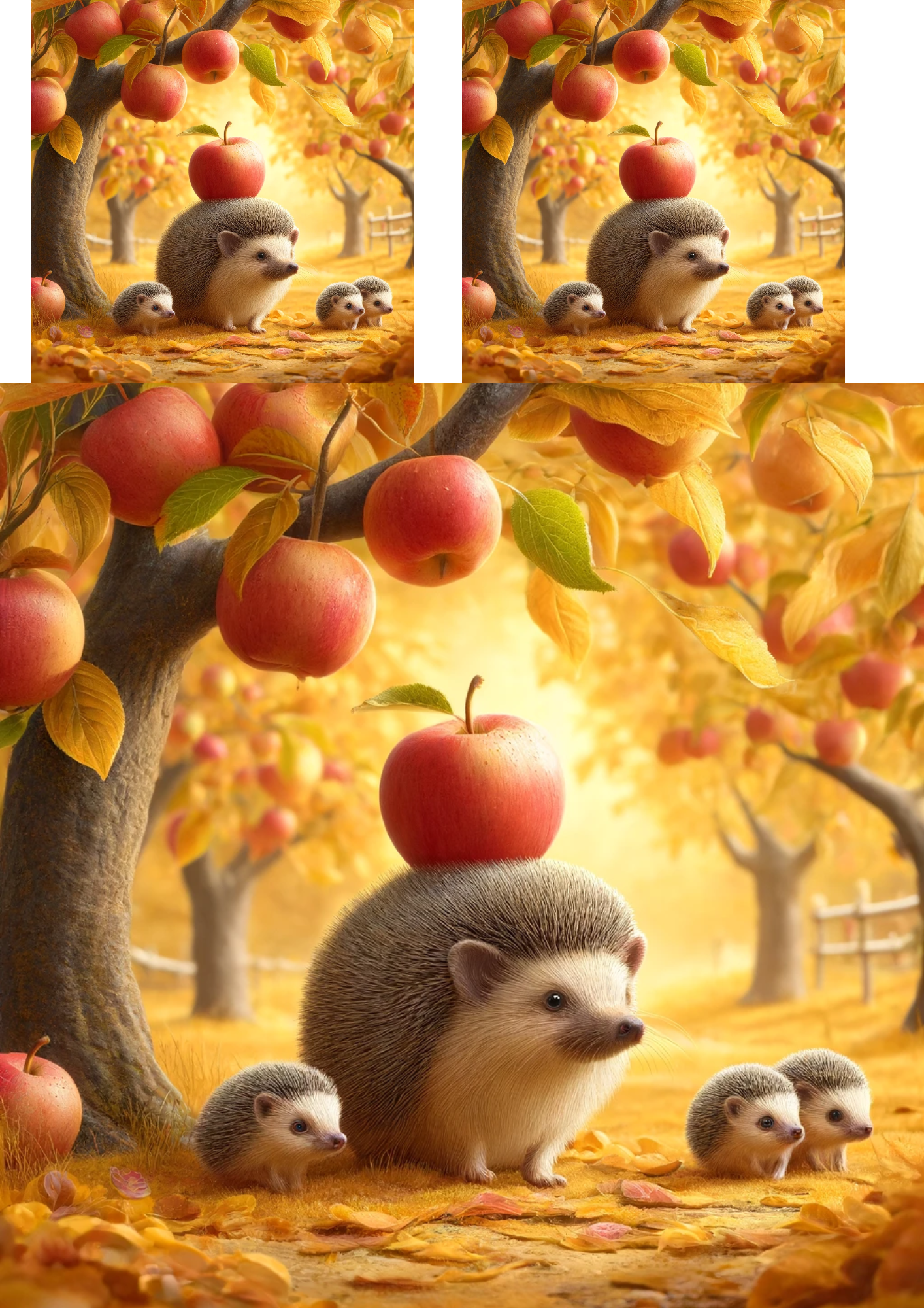 Sticker Sheet / Greeting Card – Hedgehogs Under the Apple Tree in Autumn, Cat. No. 137