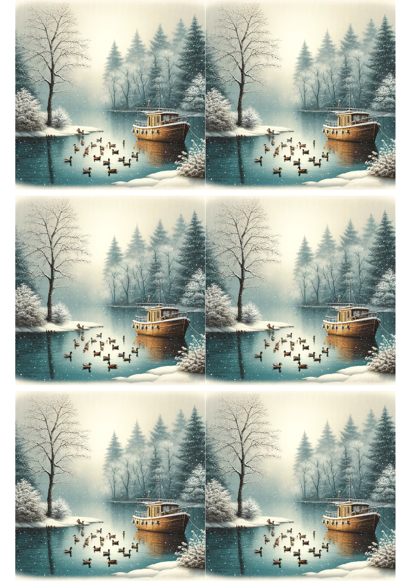 Sticker Sheet / Greeting Card – Ducks On The Lake In Winter Collage Cat. No. 1982