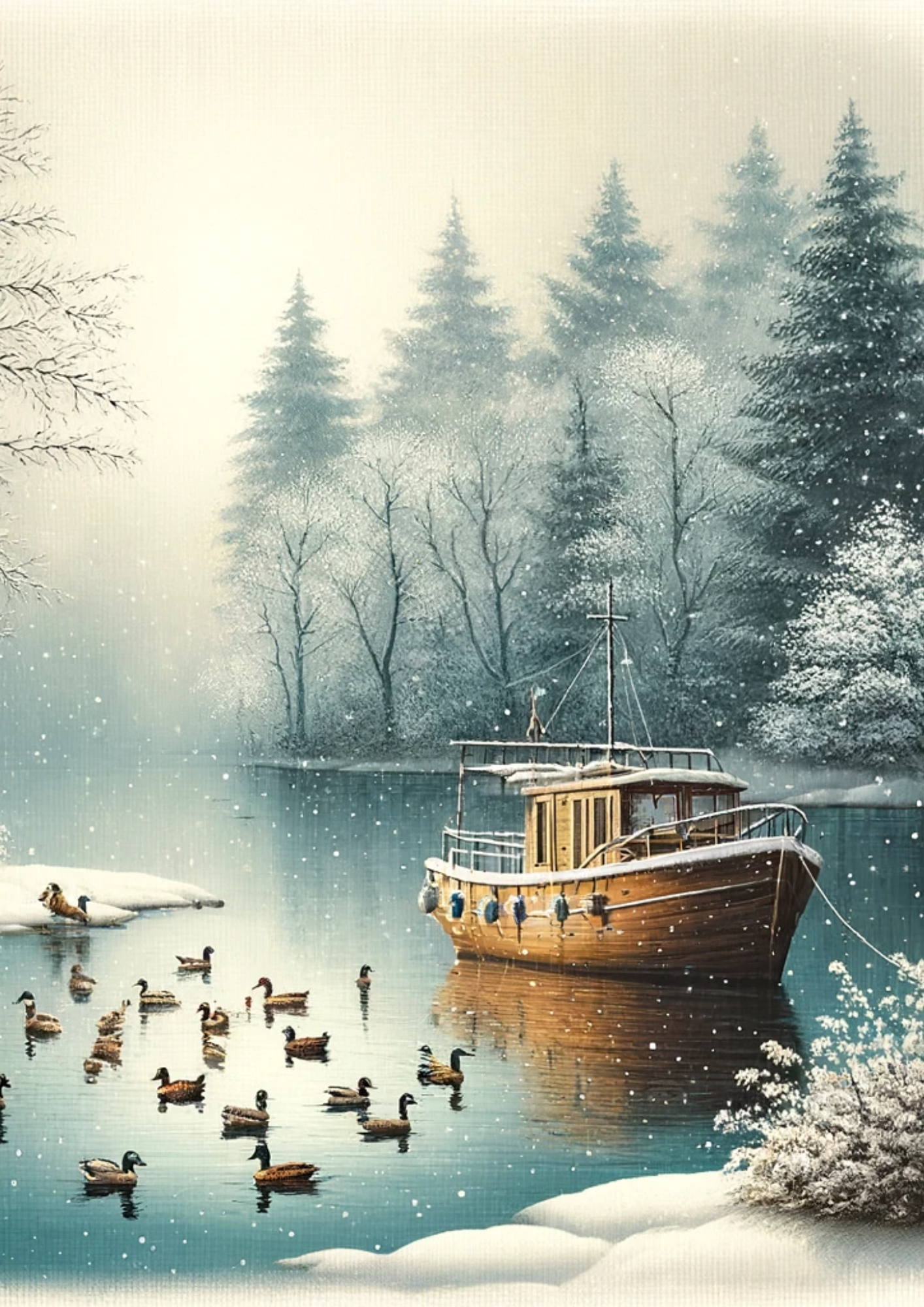 Sticker Sheet / Greeting Card – Ducks On The Lake In Winter Full Cat. No. 1983