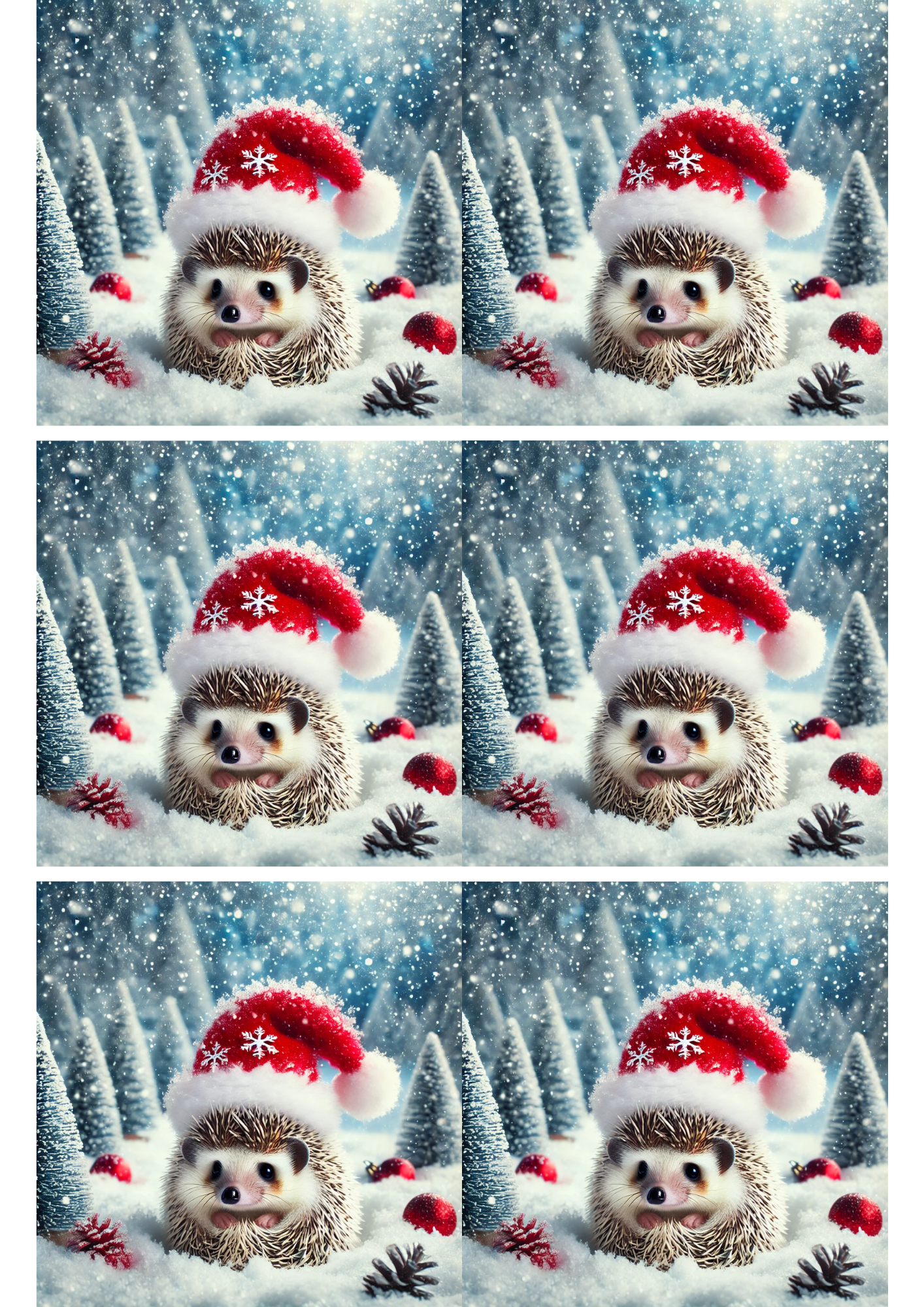 Sticker Sheet / Greeting Card – Hedgehog in Christmas Hat Collage Cat. No. 1984