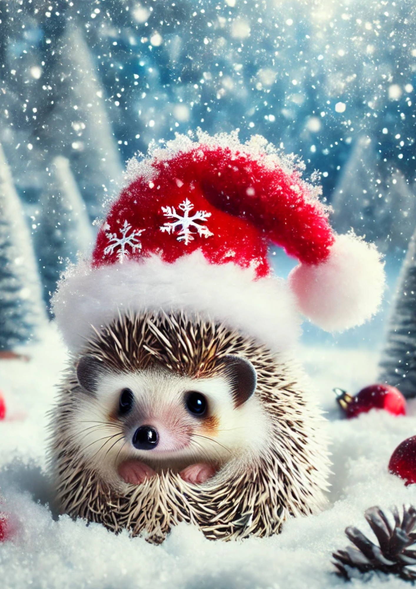 Sticker Sheet / Greeting Card – Hedgehog in Christmas Hat Full Cat. No. 1985