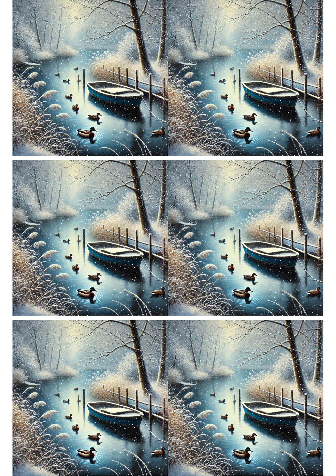 Sticker Sheet / Greeting Card – Ducks On The River In Winter Collage Cat. No. 1988