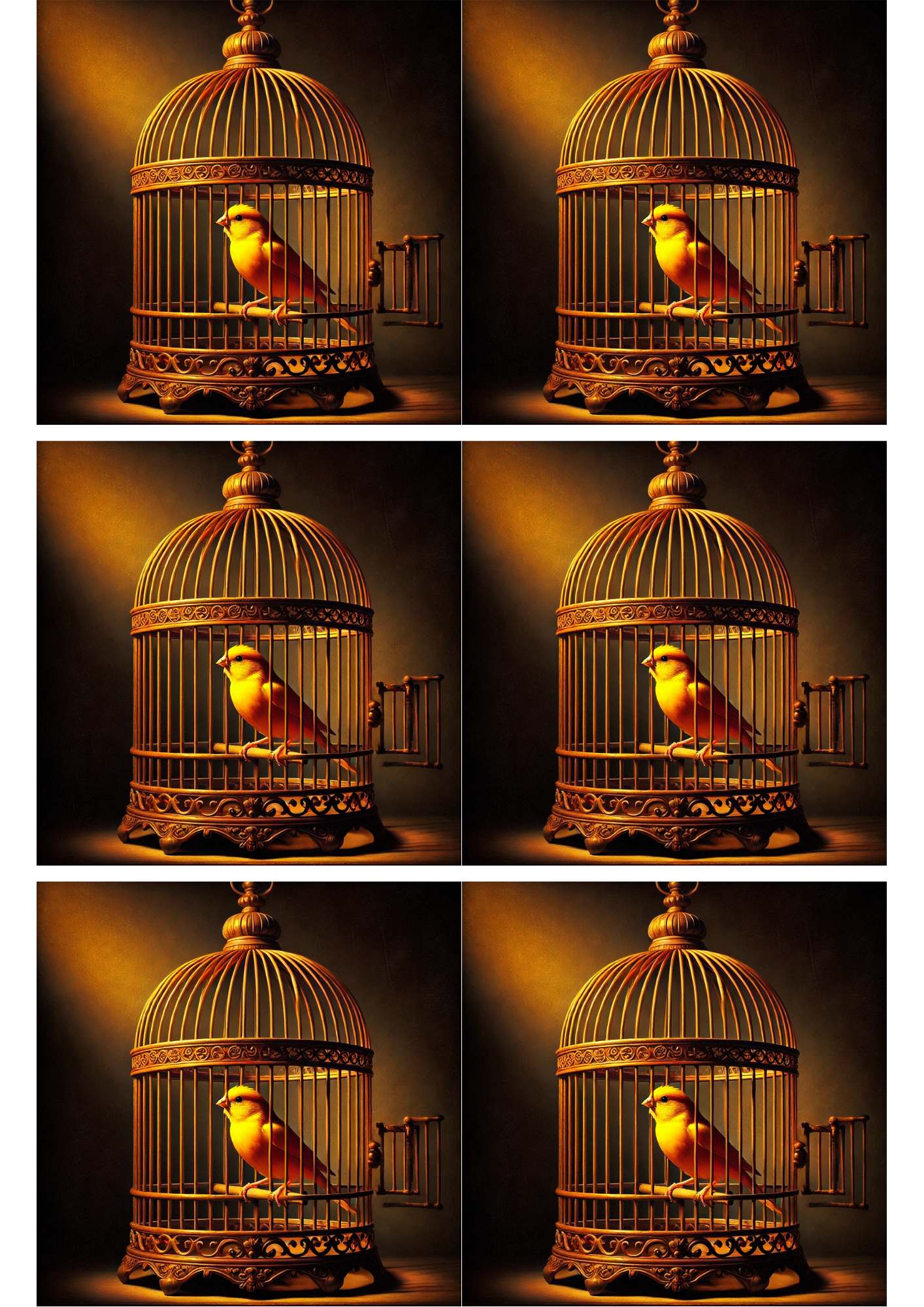 Sticker Sheet / Greeting Card – Canary In A Cage Rembrandt Style Collage Cat. No. 1994