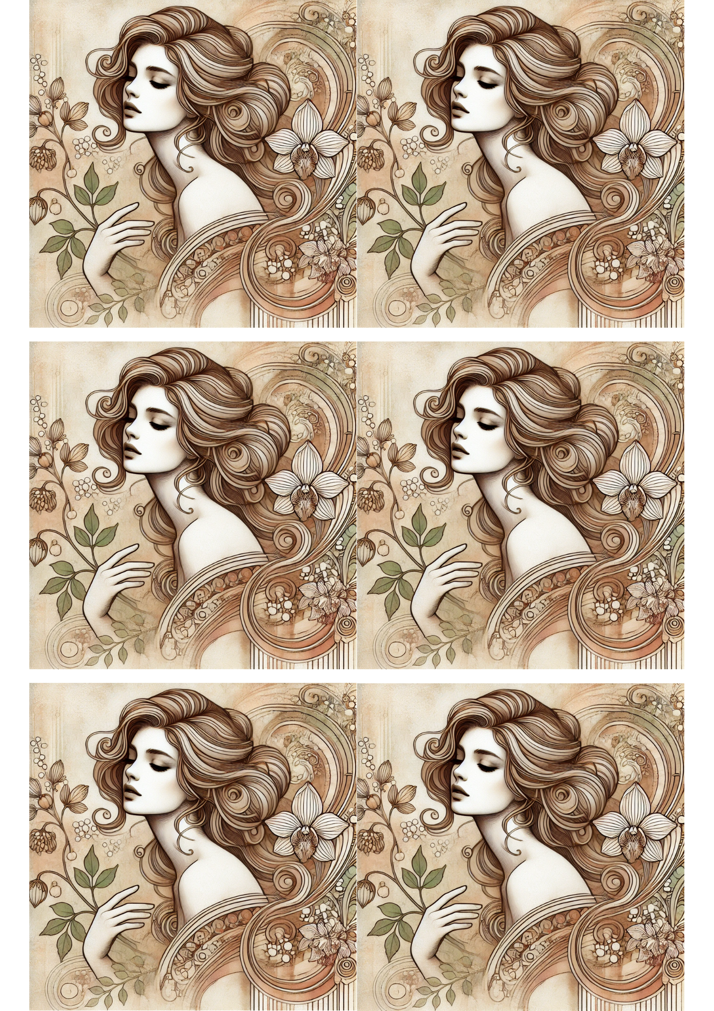 Sticker Sheet / Greeting Card – Portrait of a Woman Art Nouveau Collage Cat. No. 3025