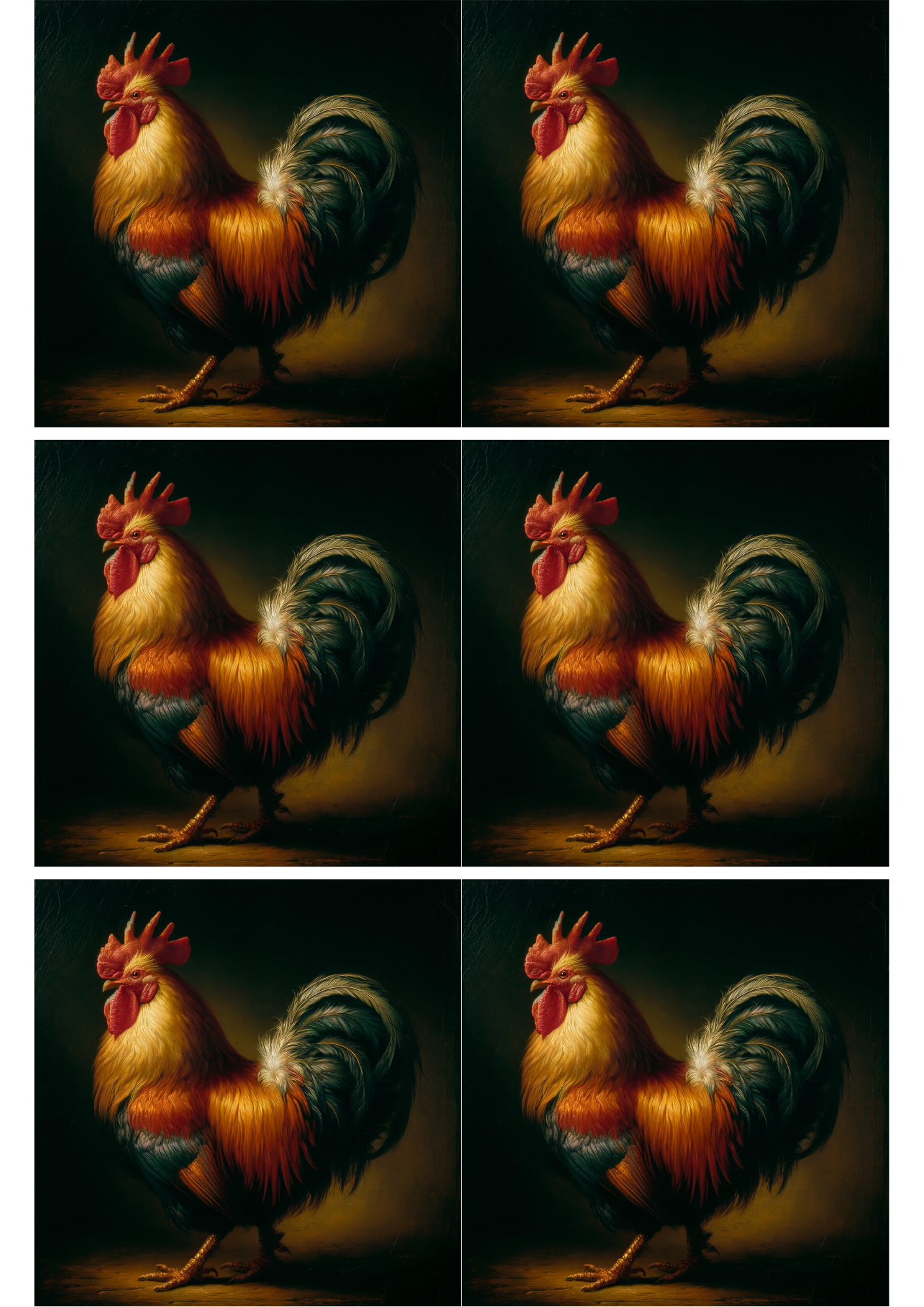 Sticker Sheet / Greeting Card – Rooster In The Style Of Rembrandt Collage Cat. No. 2010