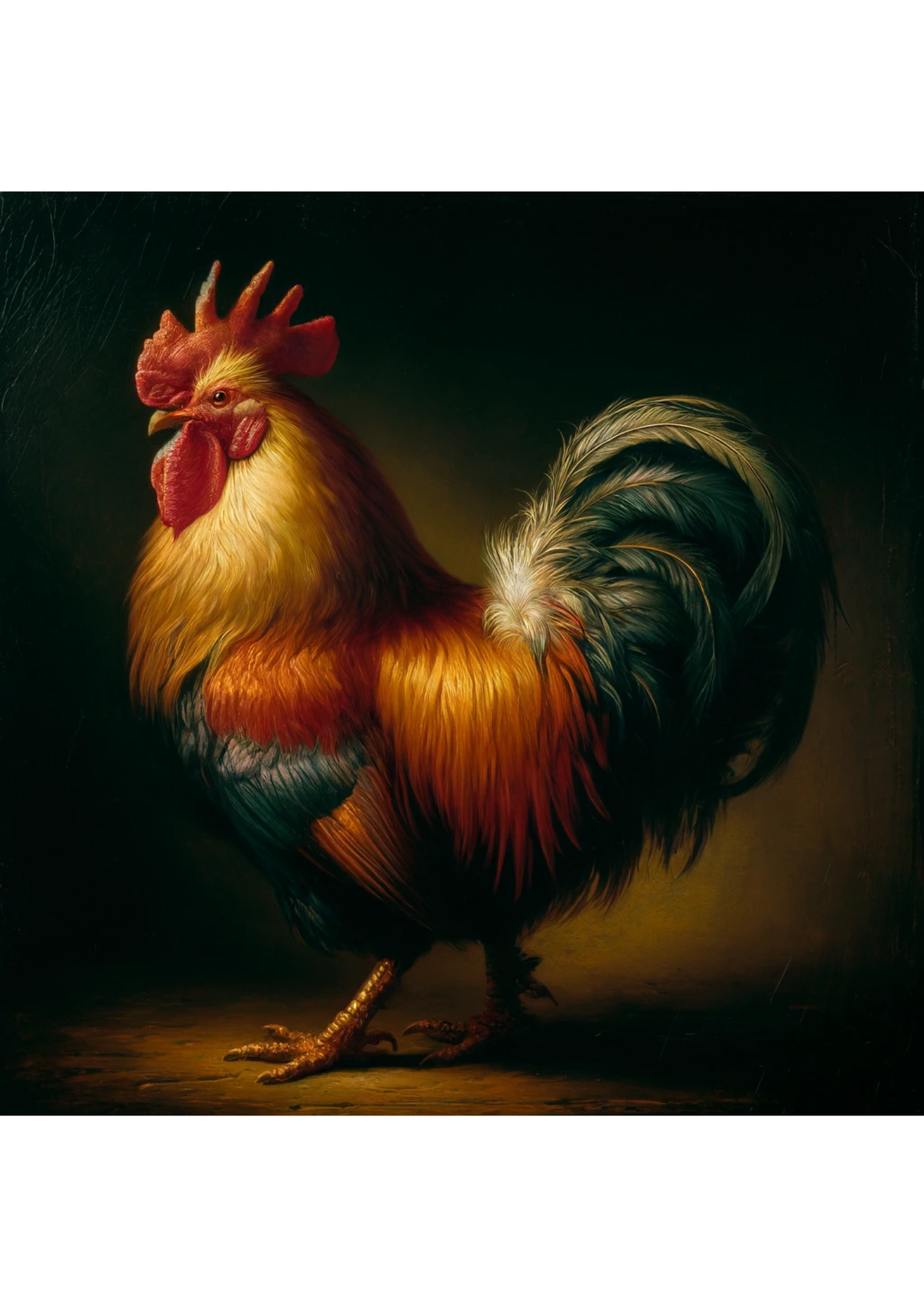 Sticker Sheet / Greeting Card – Rooster In The Style Of Rembrandt Full Cat. No. 2011