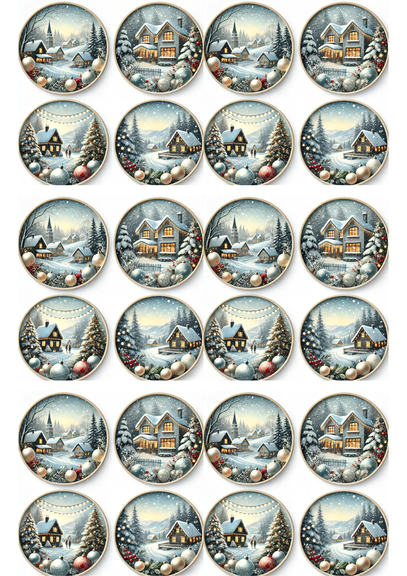 Sticker Sheet / Greeting Card – Winter Landscapes In Circles Collage Cat. No. 3027
