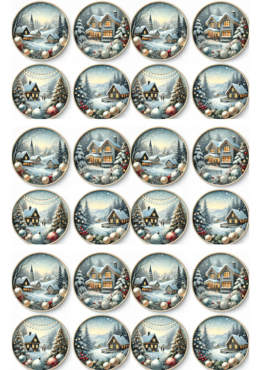 Sticker Sheet – Winter Landscapes In Circles Collage Cat. No. 3027