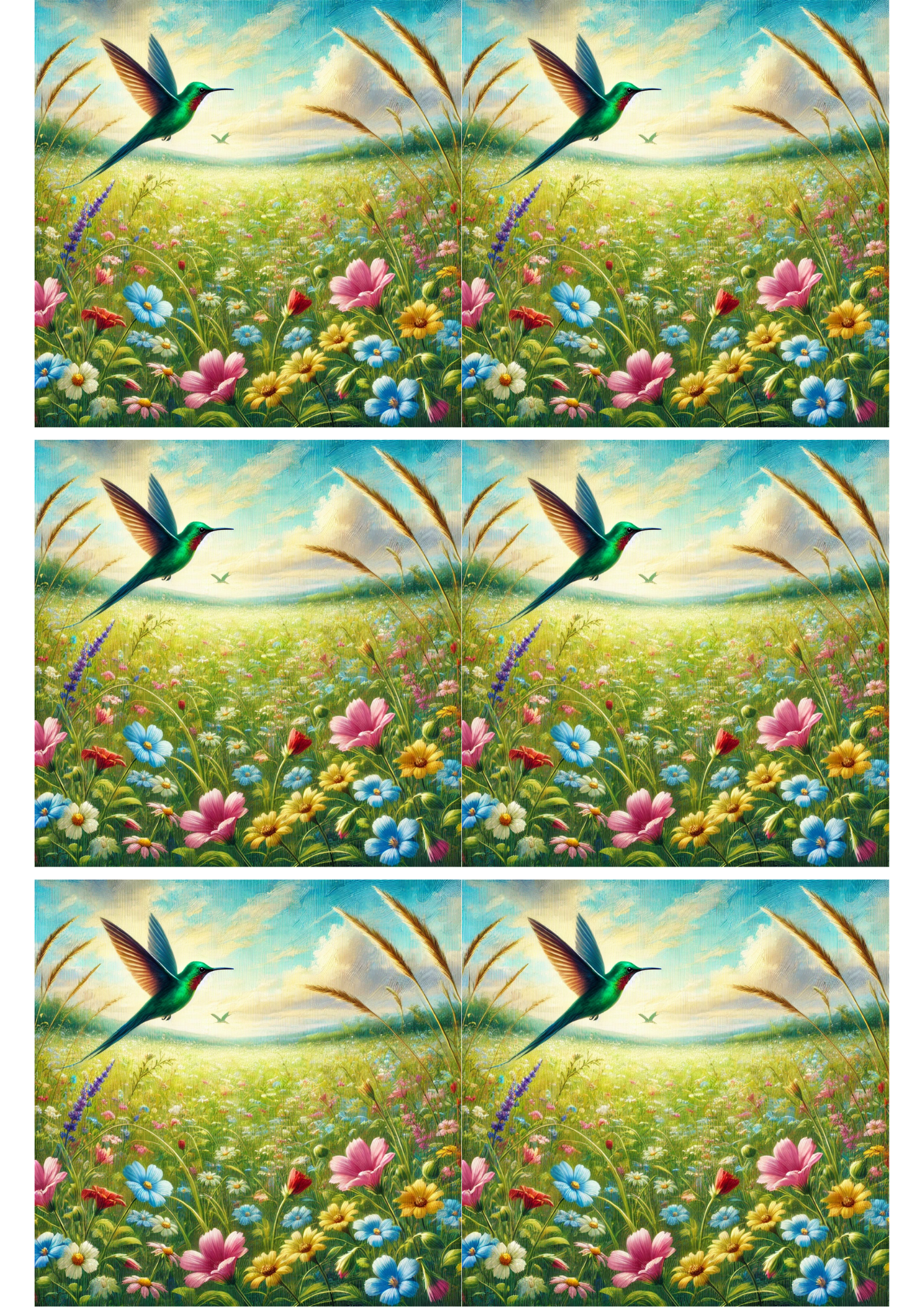 Sticker Sheet / Greeting Card – Hummingbird Over Meadow Collage Cat. No. 2012