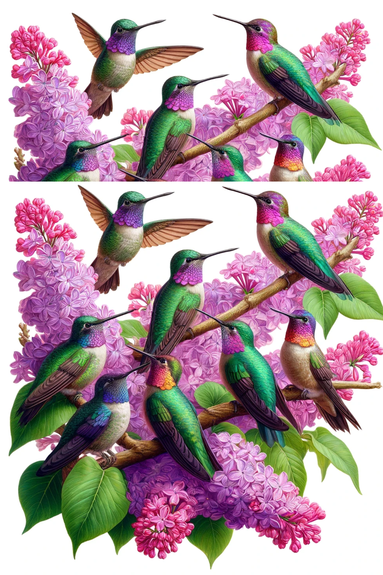 Sticker Sheet / Greeting Card – Hummingbird on a lilac branch Cat. No. 140