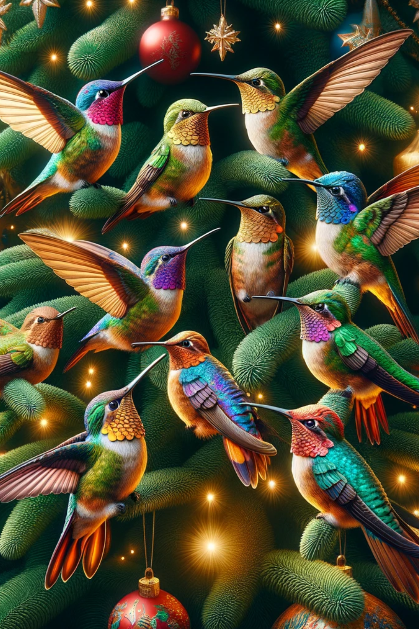 Sticker Sheet / Greeting Card – Hummingbird on a Christmas Tree Cat. No. 141