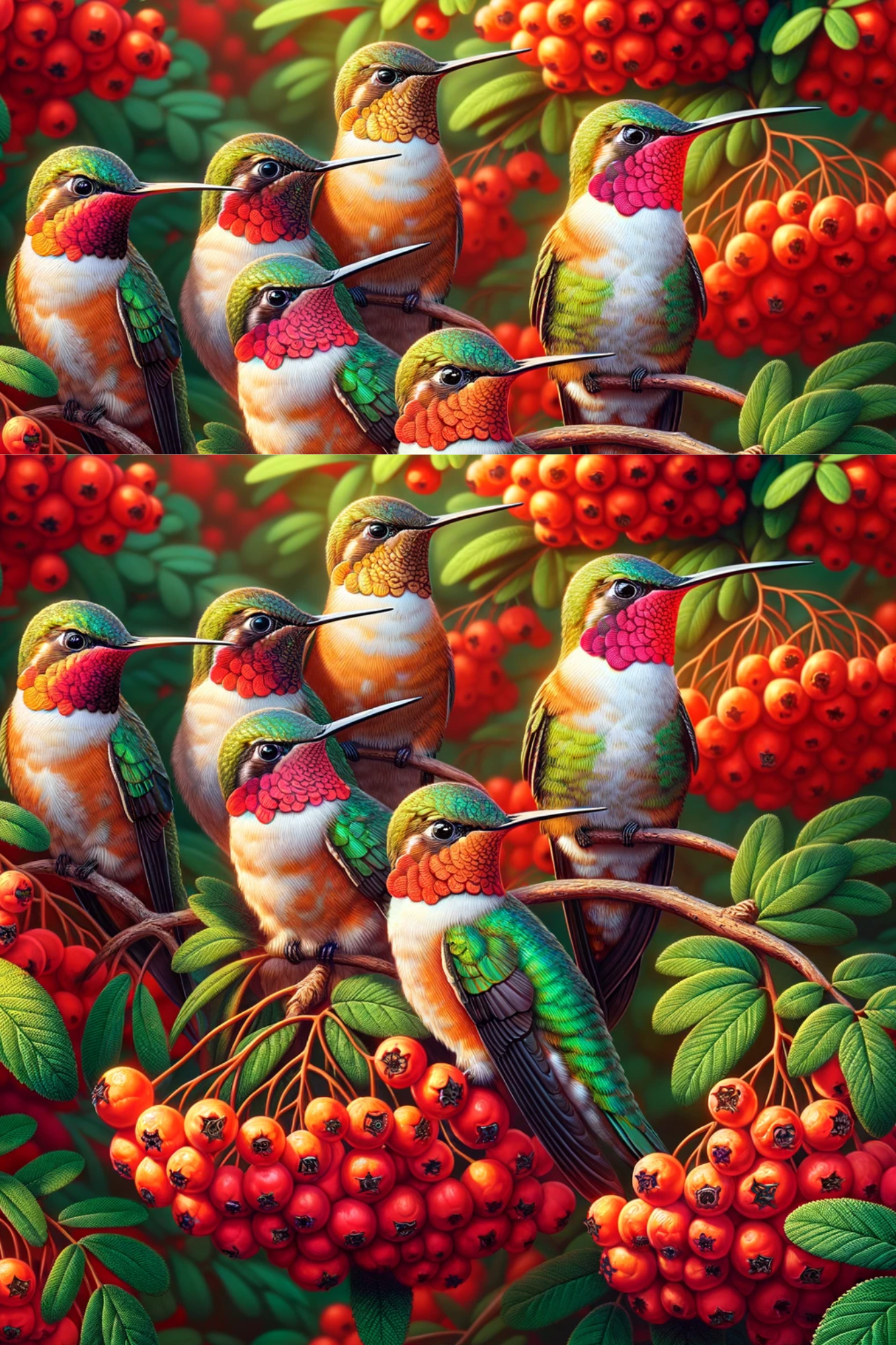 Sticker Sheet / Greeting Card – Hummingbird On Rowan Tree No. 144