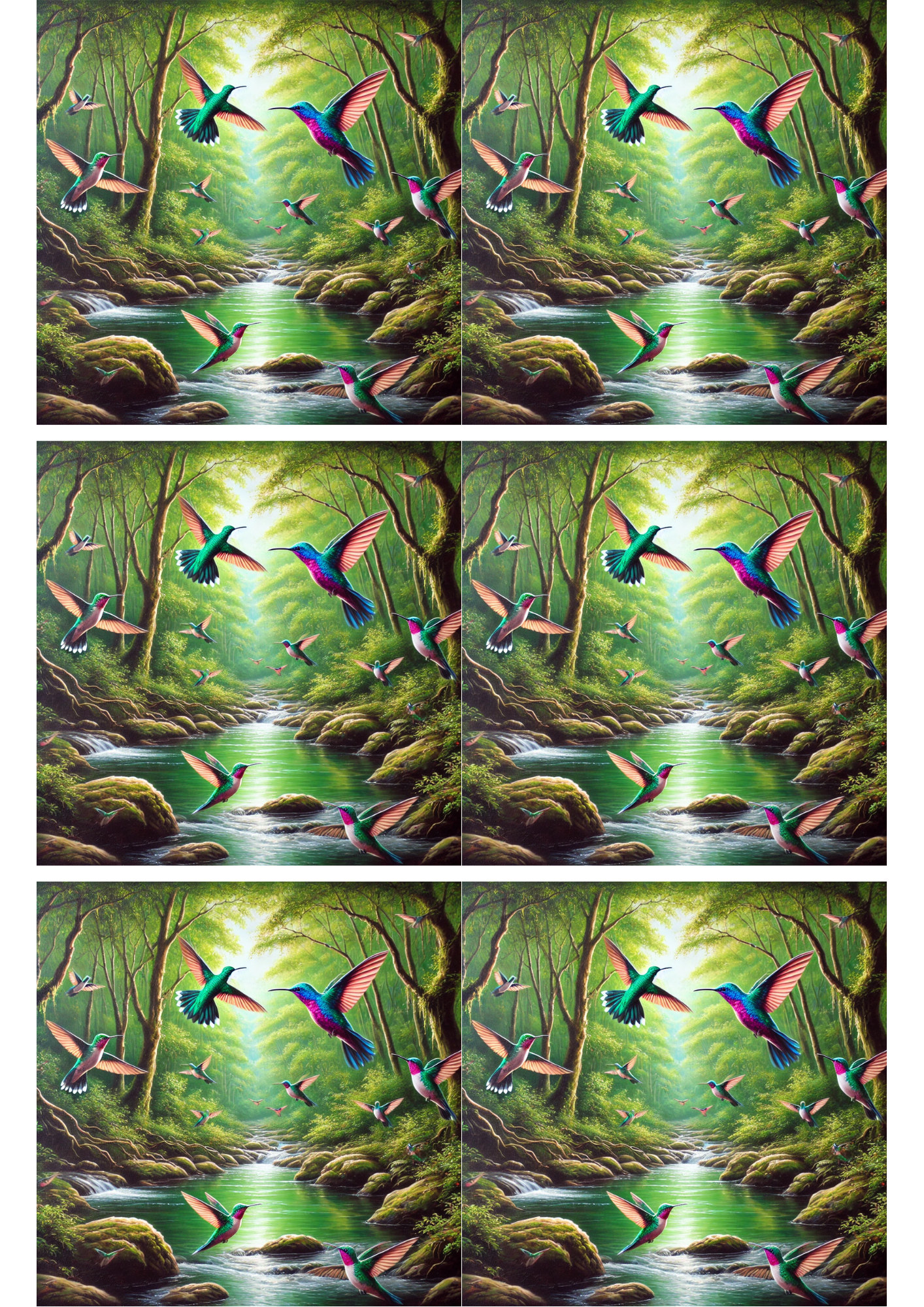 Sticker Sheet / Greeting Card – Hummingbird Over River Collage Cat. No. 2014