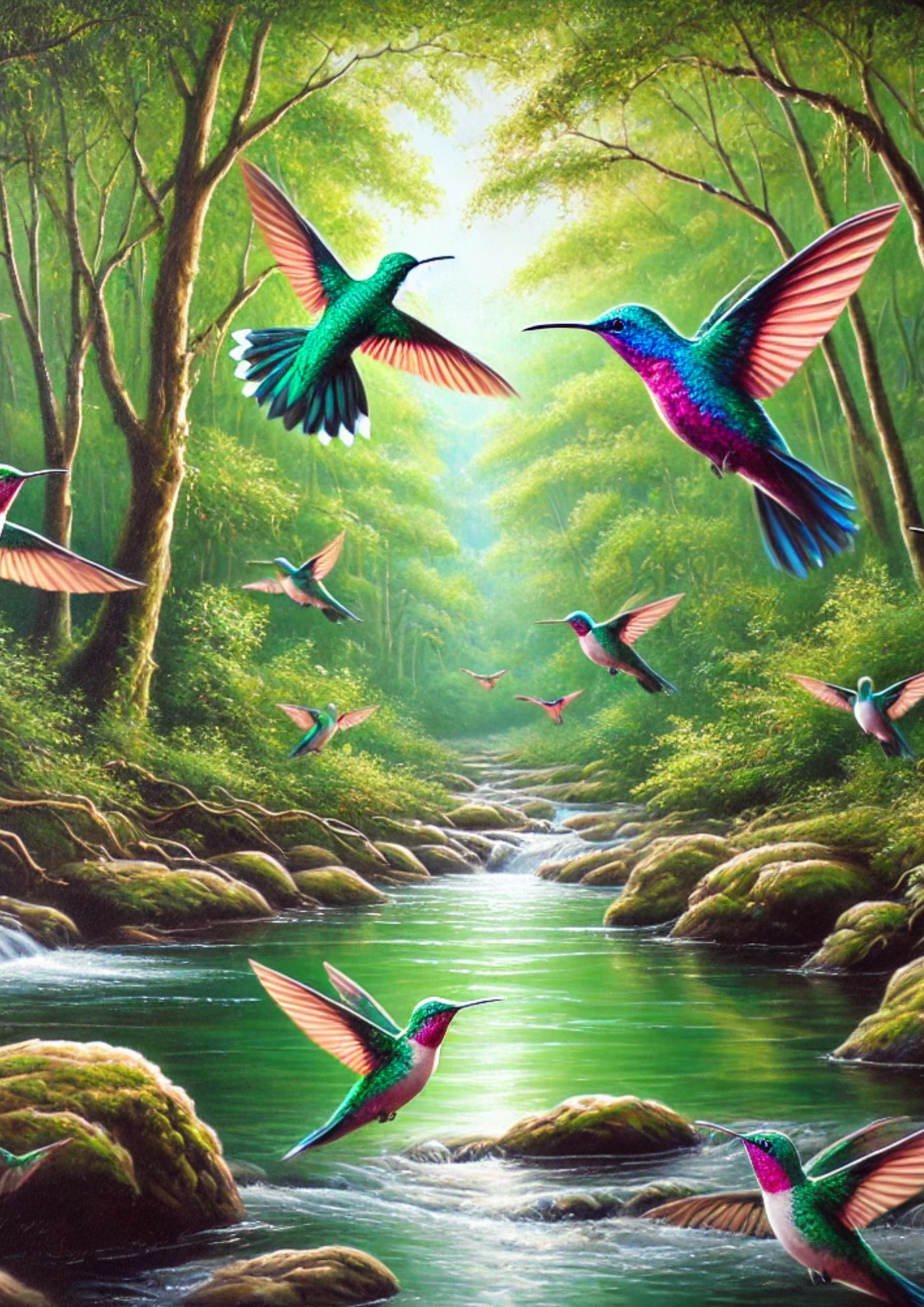 Sticker Sheet / Greeting Card – Hummingbird Over River Full Cat. No. 2015