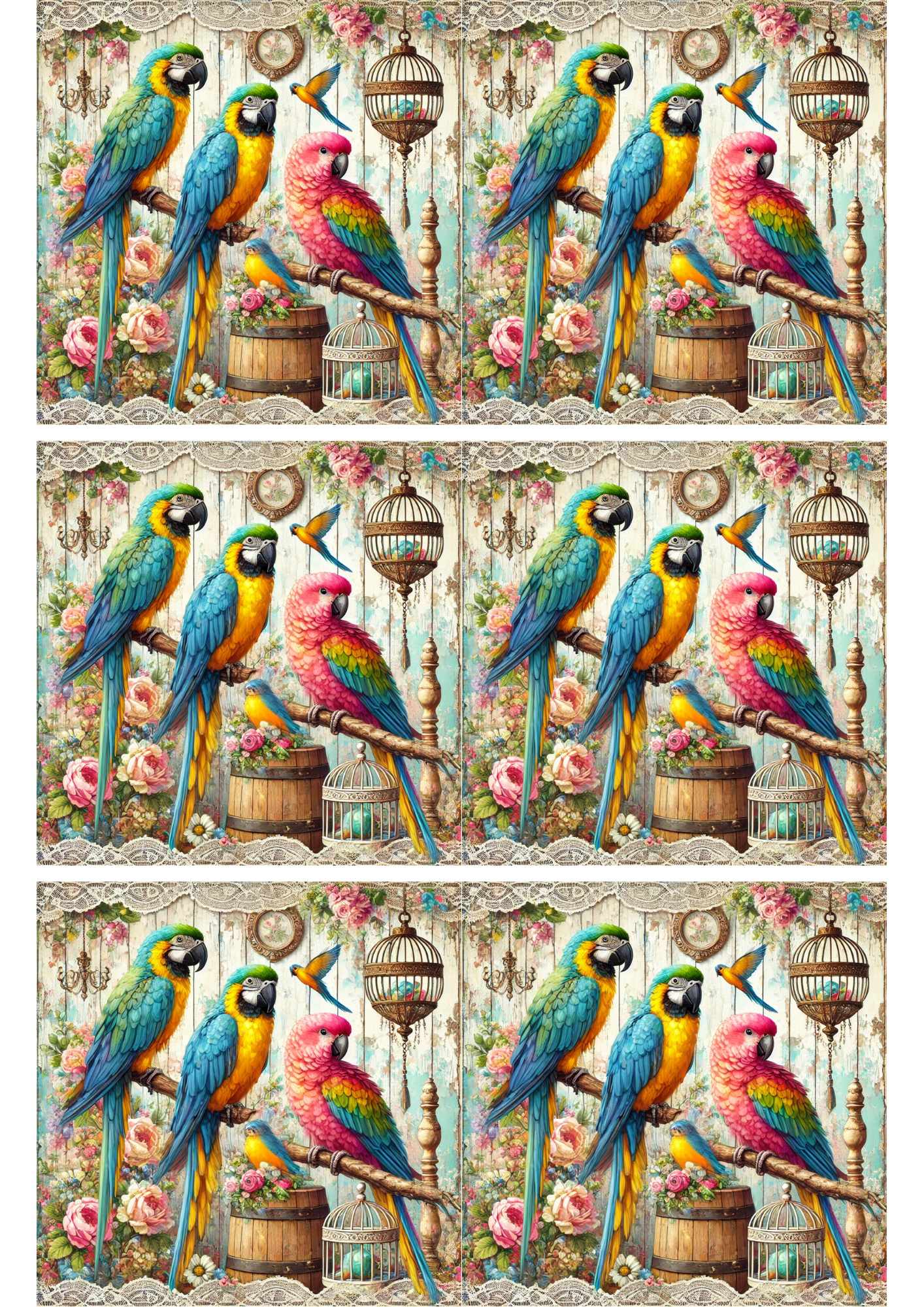 Sticker Sheet / Greeting Card – Colorful Parrots Collage Cat. No. 2016