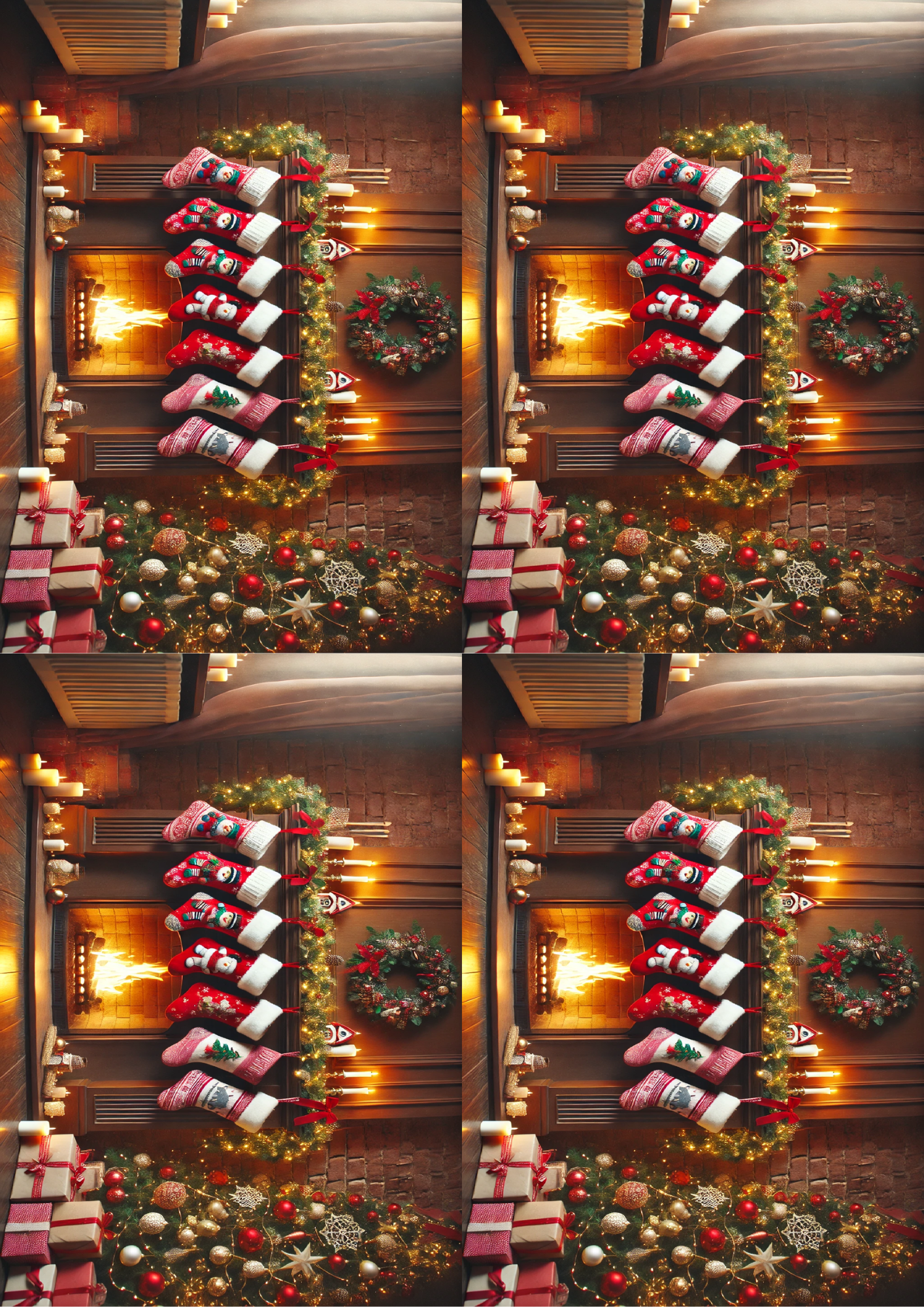 Sticker Sheet / Greeting Card – Fireplace With Hanging Stockings For Gifts Collage Cat. No. 1524