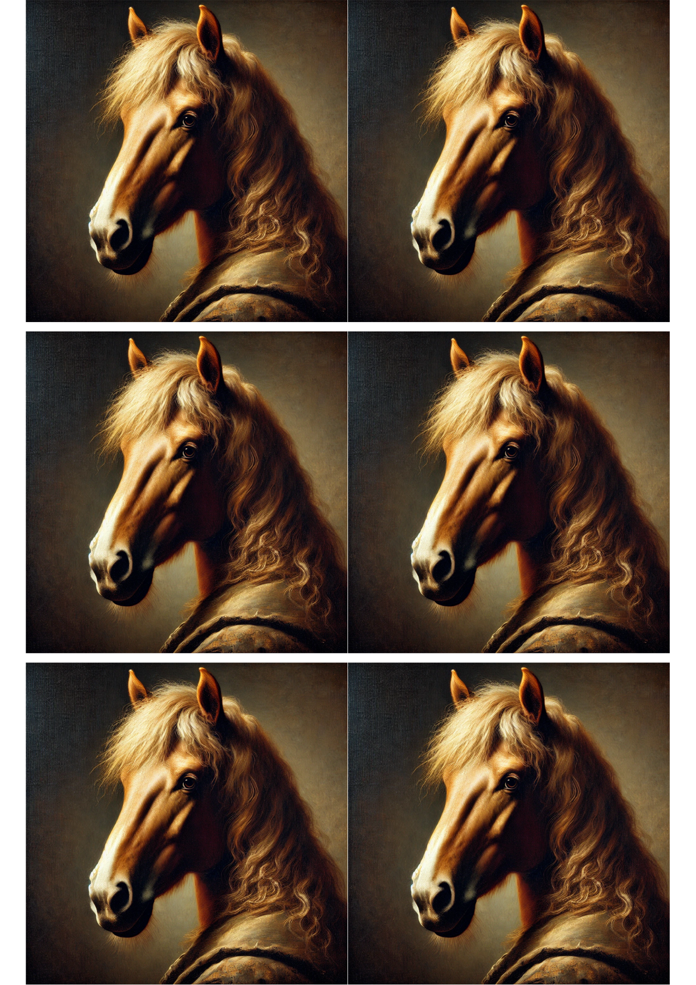 Sticker Sheet / Greeting Card – Horse In Rembrandt Style Collage Cat. No. 2020