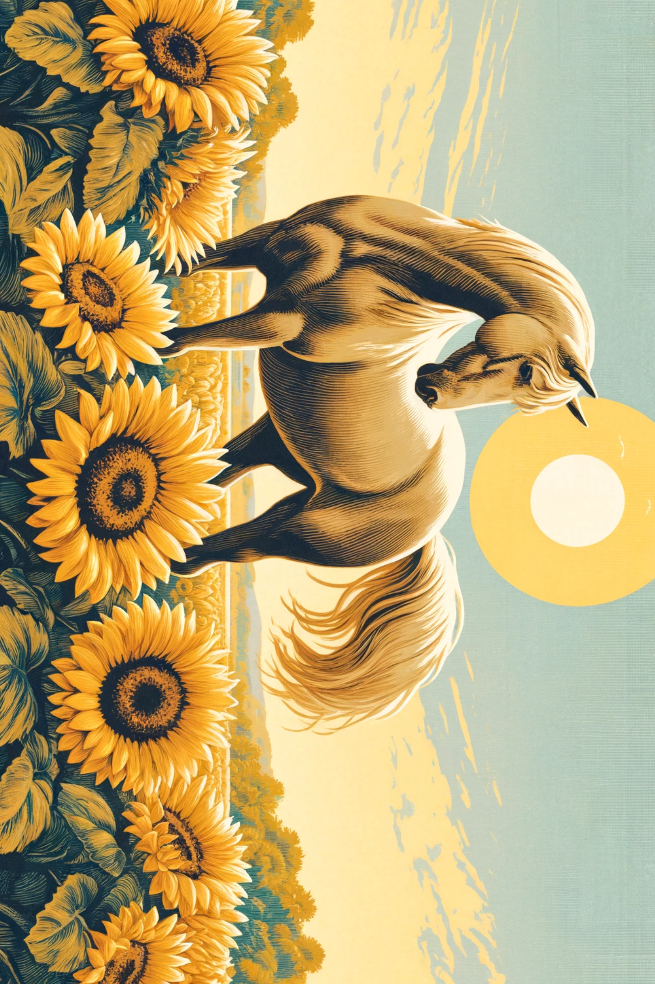 Sticker Sheet / Greeting Card – Horse and Sunflowers, Full, Cat. No. 154